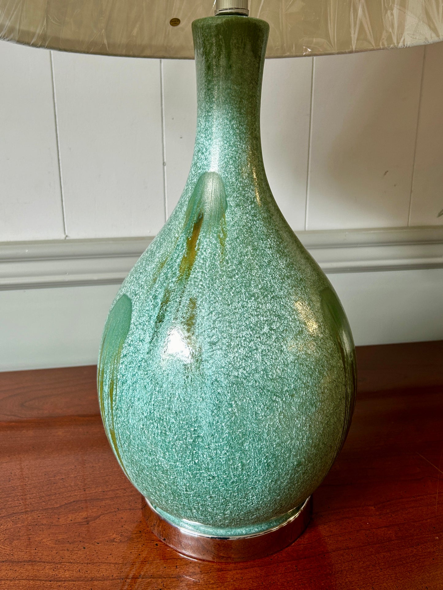 Turquoise, Hand-Glazed Pottery Style Lamp, 30" Tall