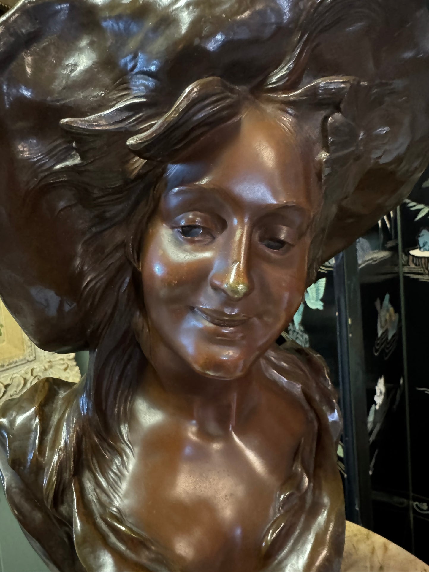 Bronze Maiden Bust Signed by V.Bruyneel Belgium In 1859