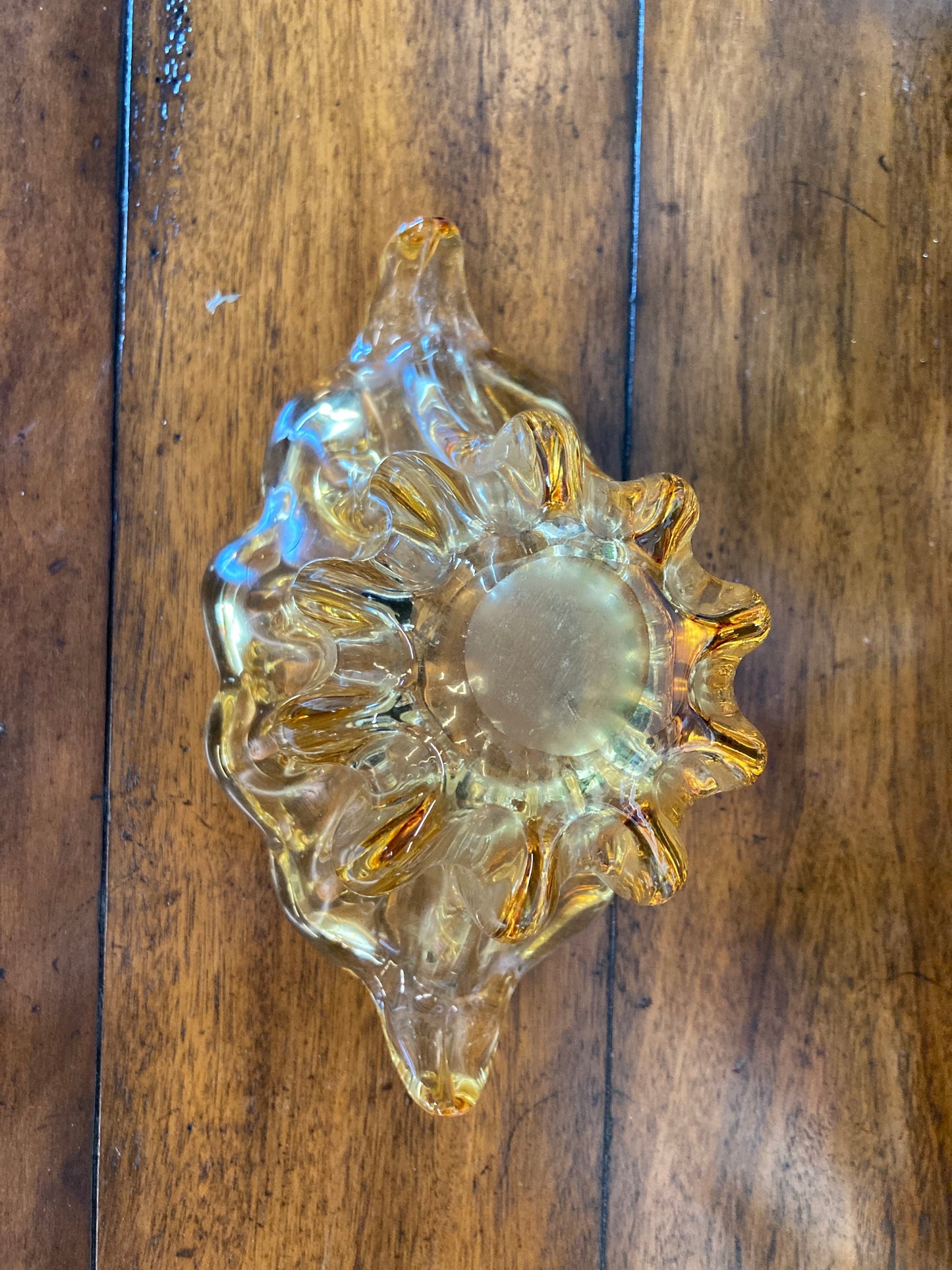 Hand Blown Amber Glass Bowl With Wing Tips