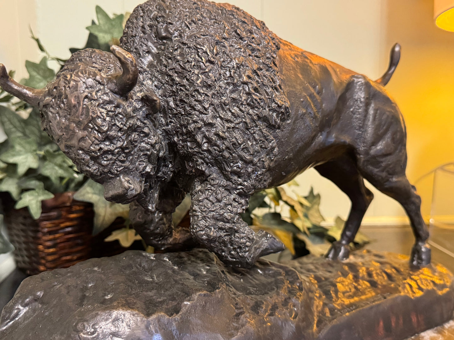 Bronze Sculpture With Marble Base Titled "Buffalo" By Frederic Remington