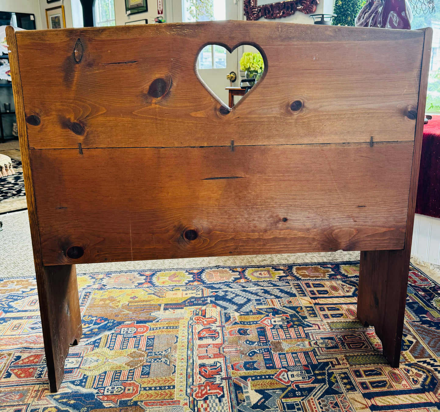 Primitive Wooden Bench With Heart Motif