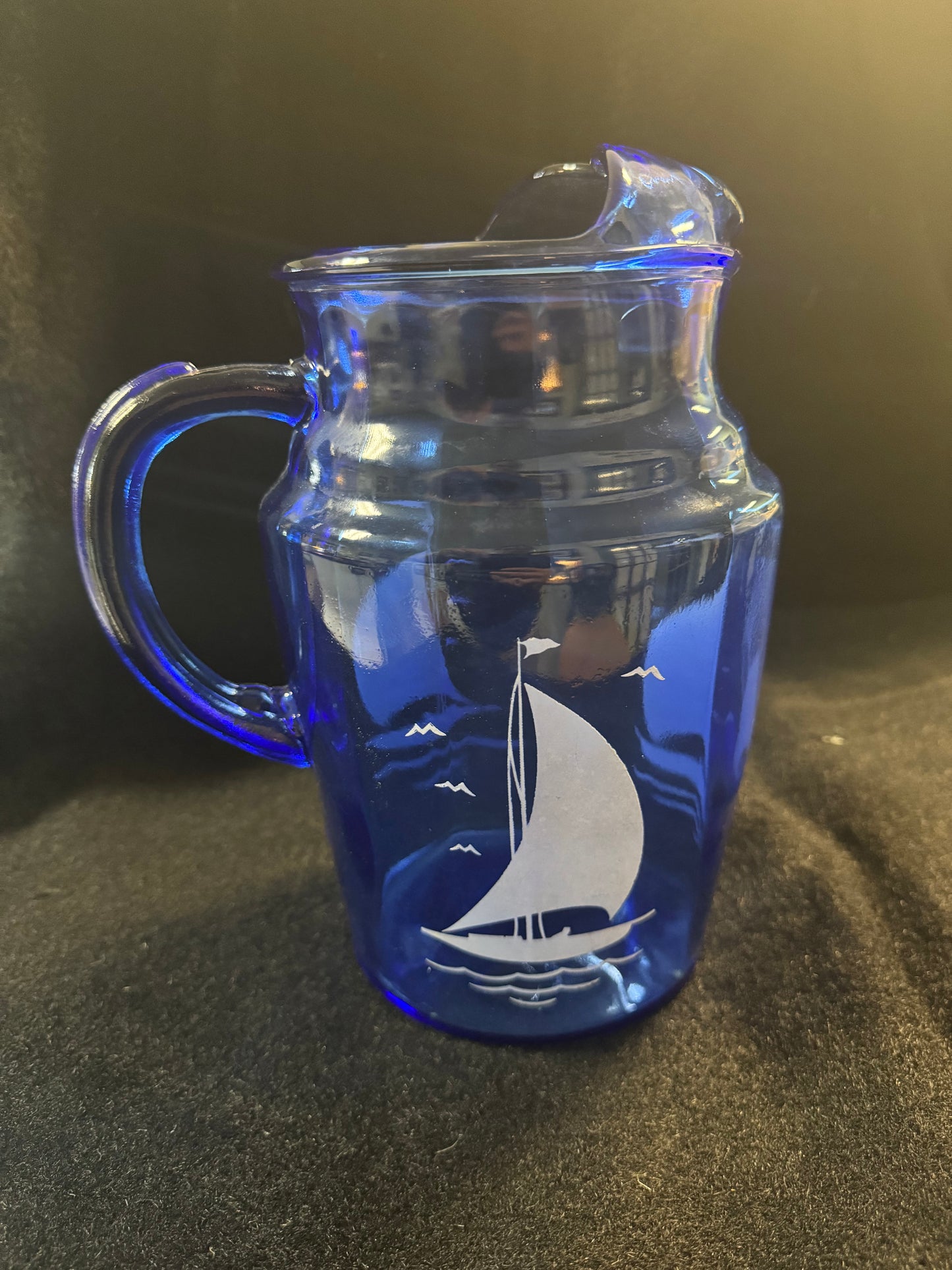 Blue Sailboat Pitcher & Four Glasses Set