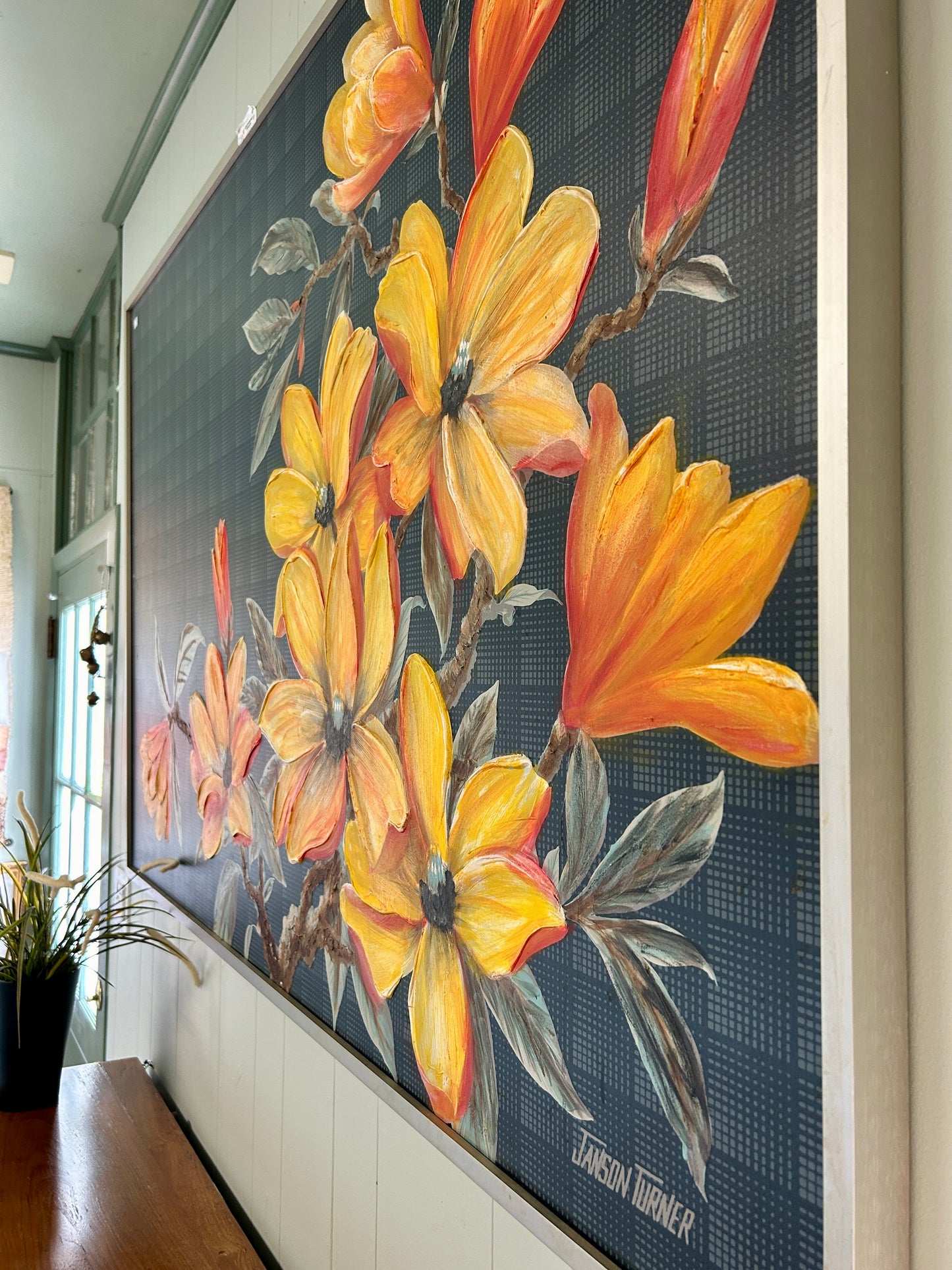 Acrylic & Silk Screened Floral Painting by Janson Turner, 60" x 40"