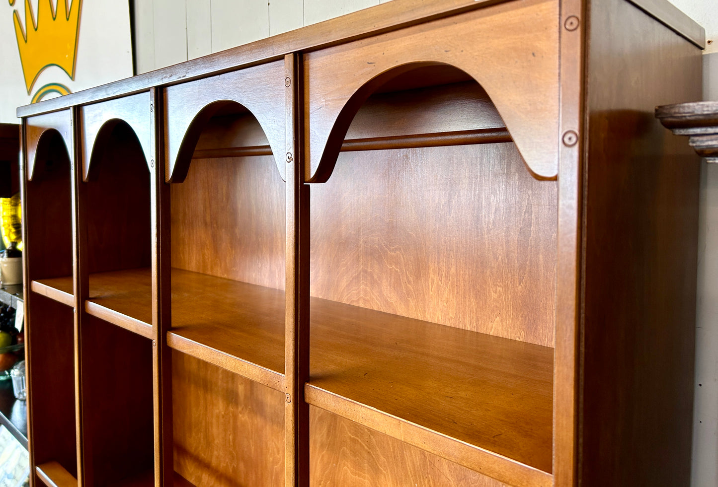 Vintage, Solid Wood Hutch with 5-Drawer Dresser Base and Bookshelves