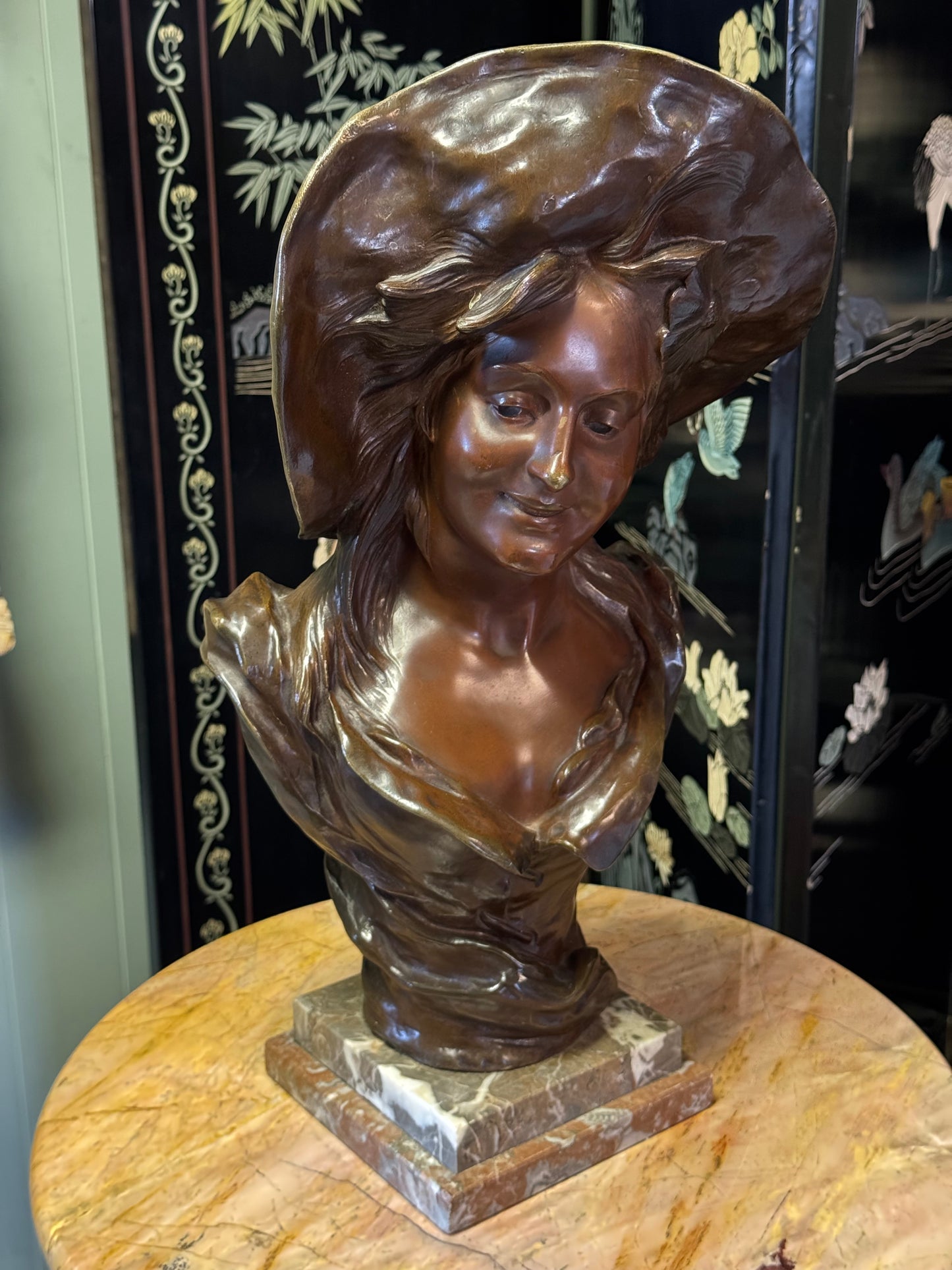 Bronze Maiden Bust Signed by V.Bruyneel Belgium In 1859