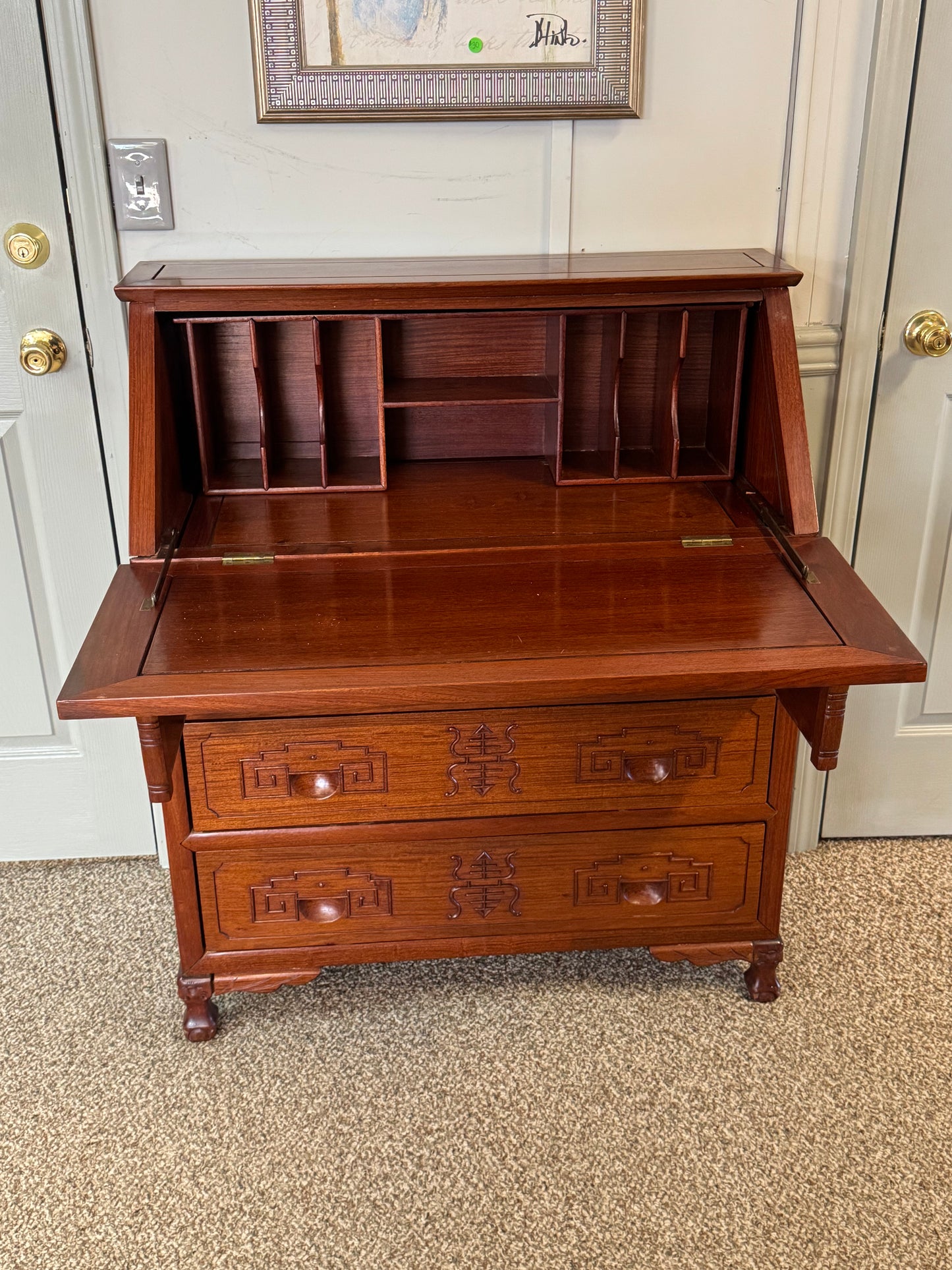 Solid Wood Oriental Design Secretary Desk