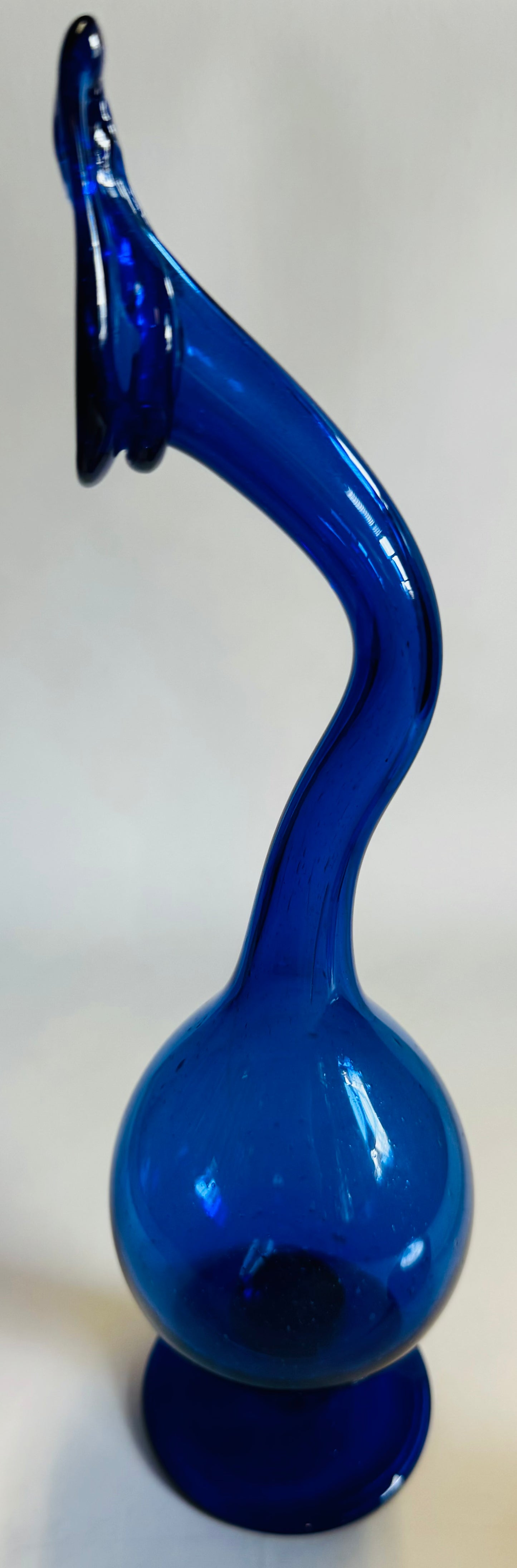 Hand Blown Unique Blue Tear Catcher Vase W/Swan Neck