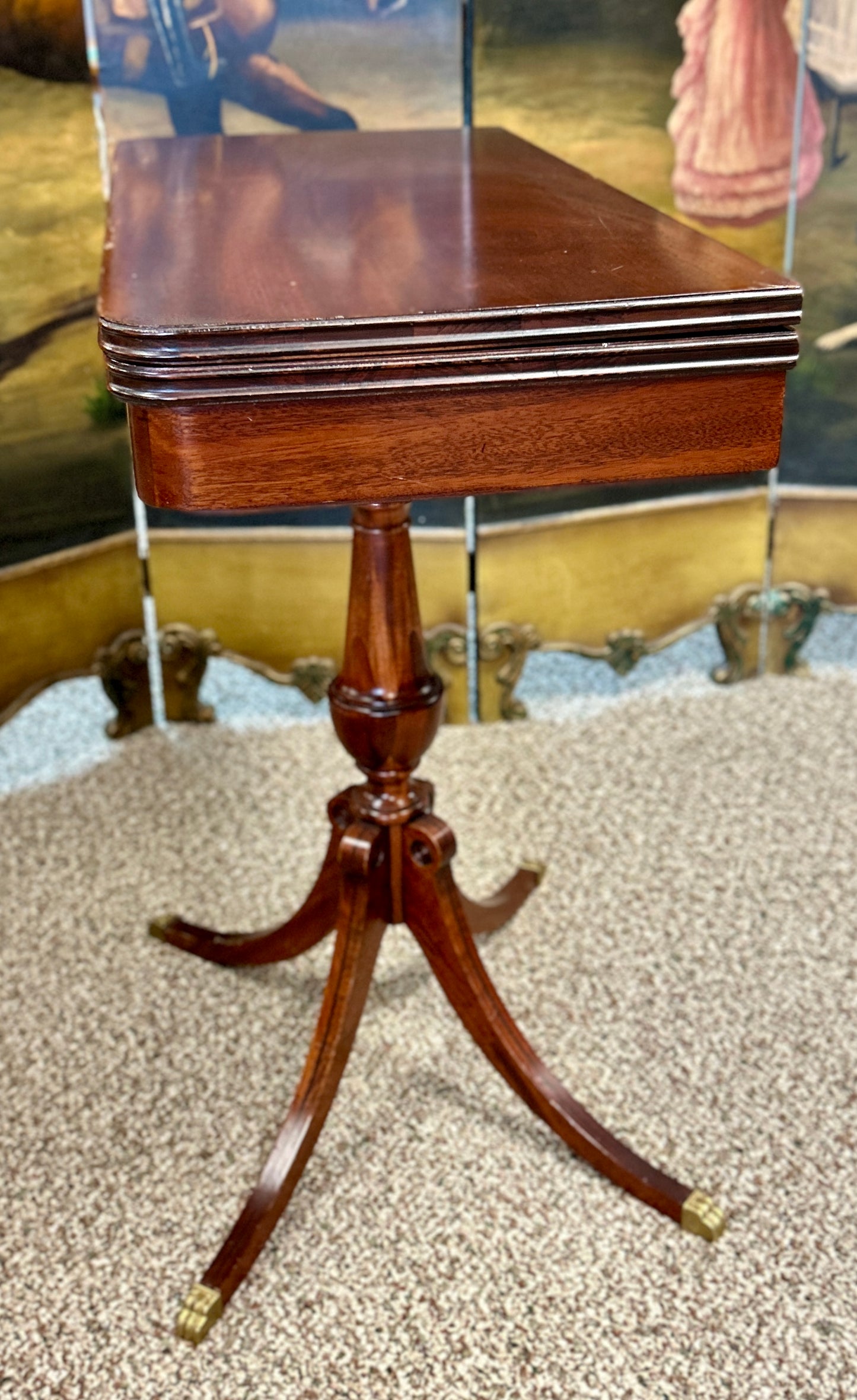 Antique, Duncan Phyfe Style Mahogany Game Table, Swivel Folding Top, with Storage