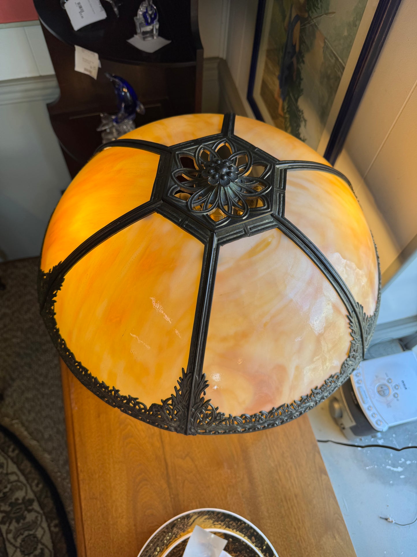 Antique Slag Glass Table Lamp