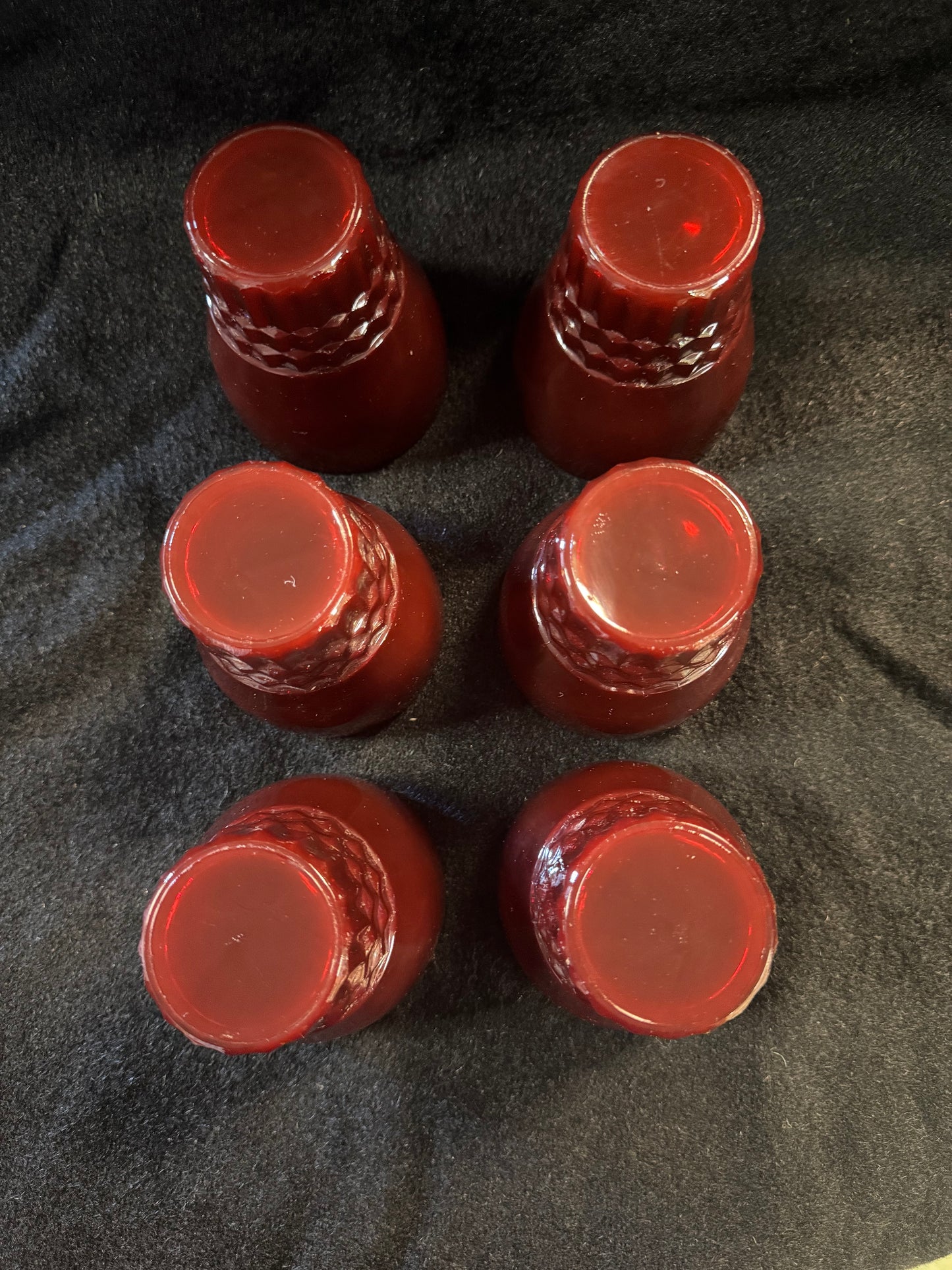 Vintage Red Glass Pitcher With Six Glasses & Two Bowls