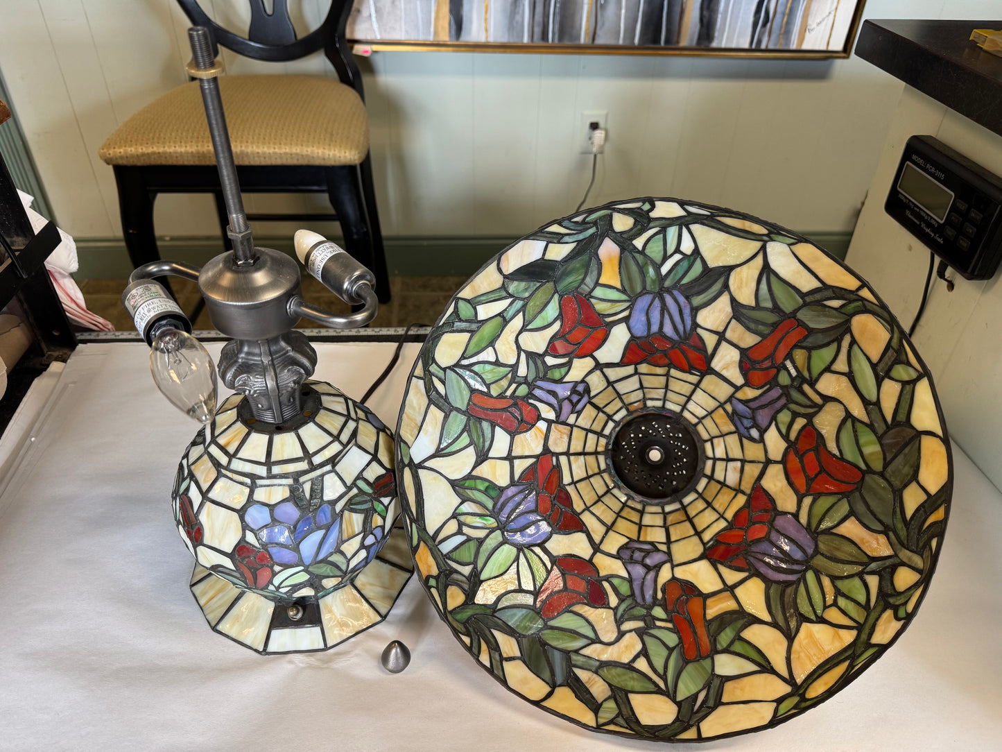 Tulip and Iris Stained Glass Table Lamp