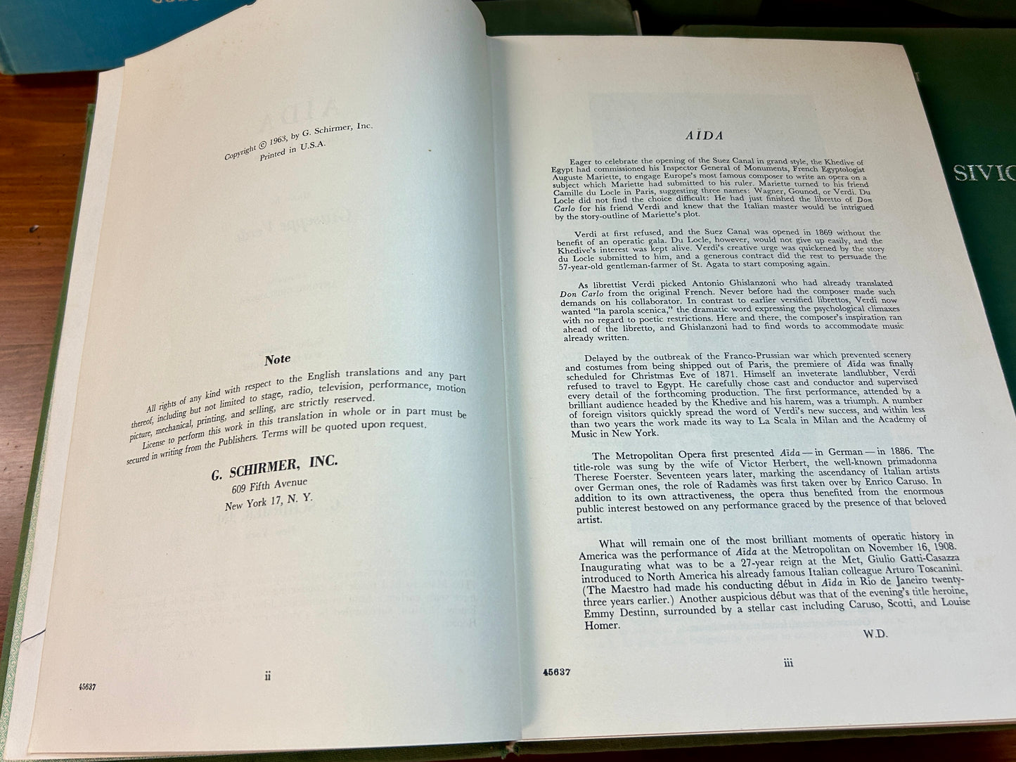 1960s G Schirmer Opera Score Music Books Set of 6 Seville, Figaro, Aida, Boheme