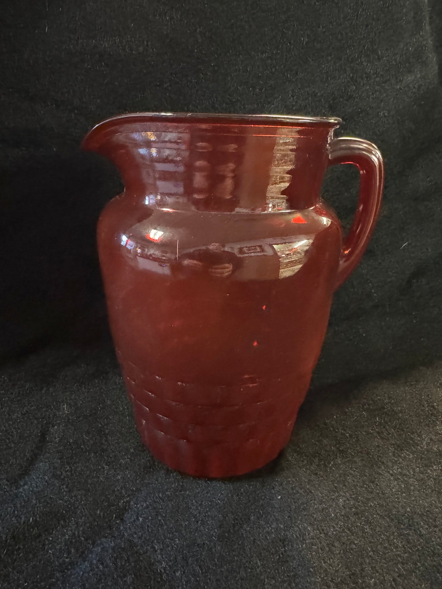 Vintage Red Glass Pitcher With Six Glasses & Two Bowls