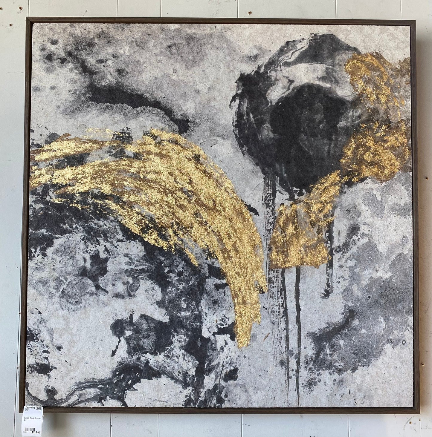 Original Painting, Gold & Black Abstract Art Upon Stone Composite, 33" x 33"