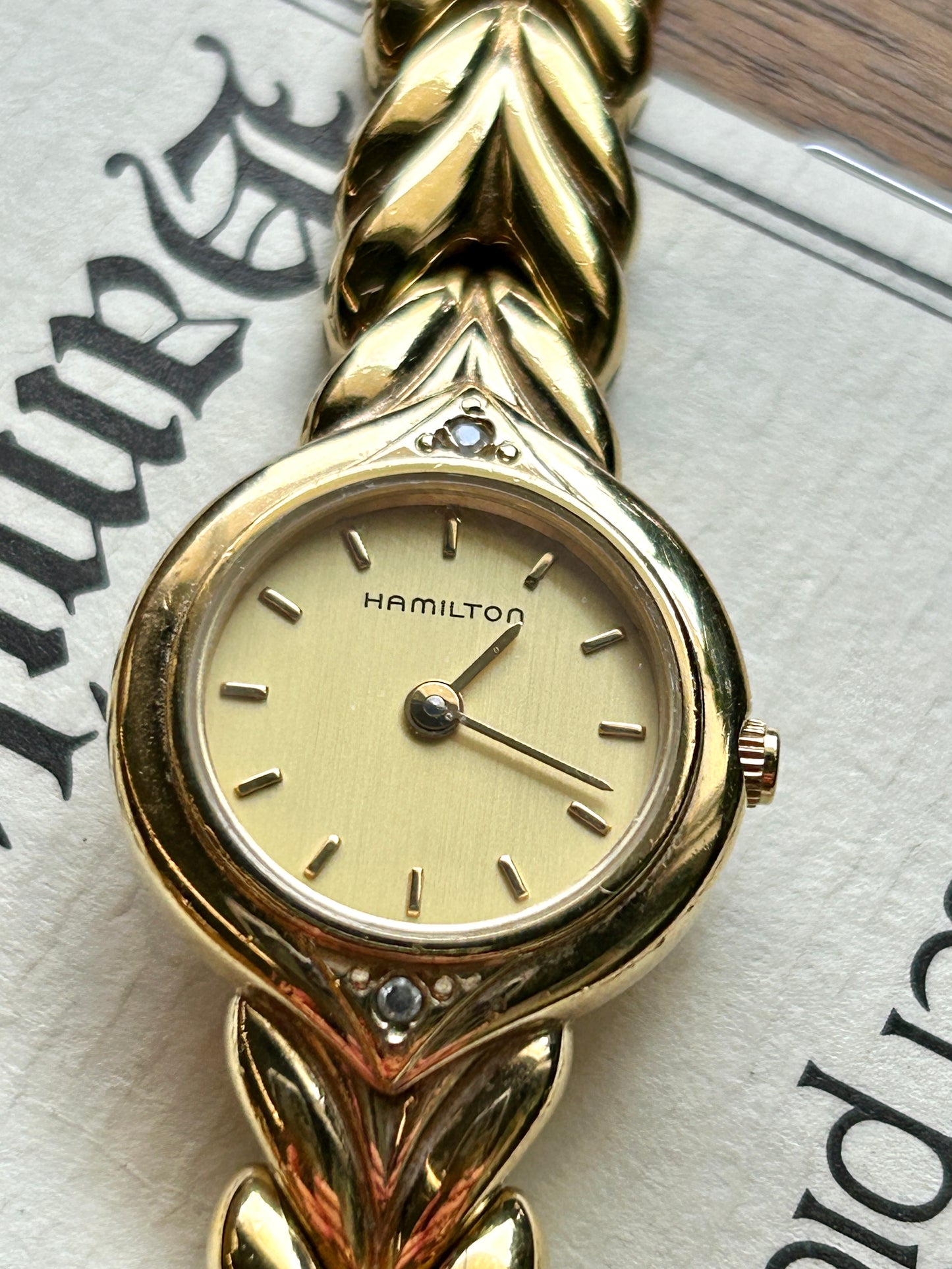 Ladies Vintage Hamilton Masterpiece Watch, Gold with Diamonds, in Original Presentation Box