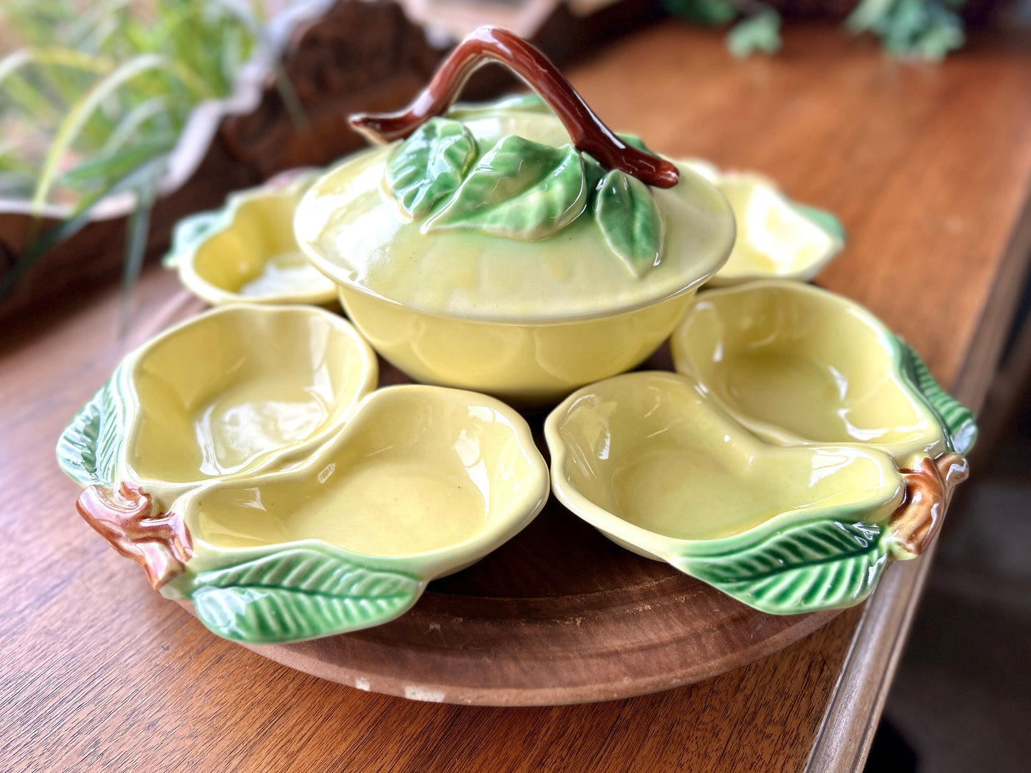 Vintage 1950s Belmar California Pottery USA Yellow Pear Pottery Set,  Lazy Susan