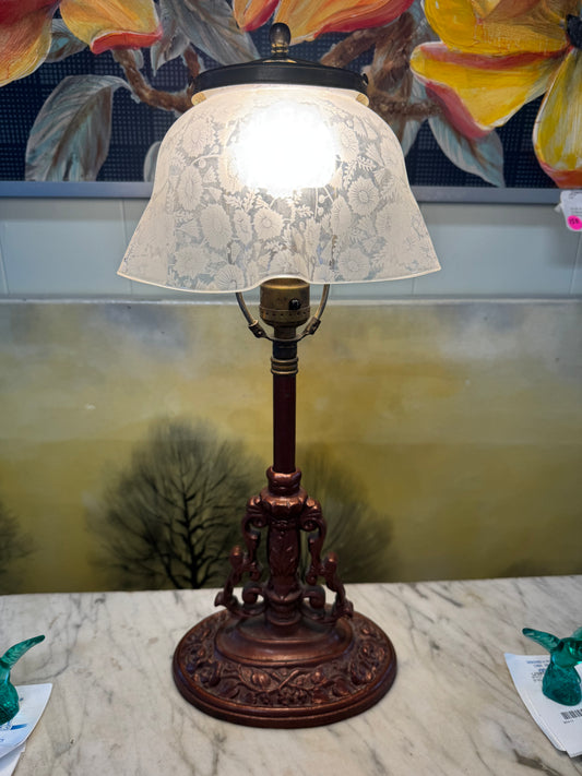 Antique Table Lamp W/Glass Shade