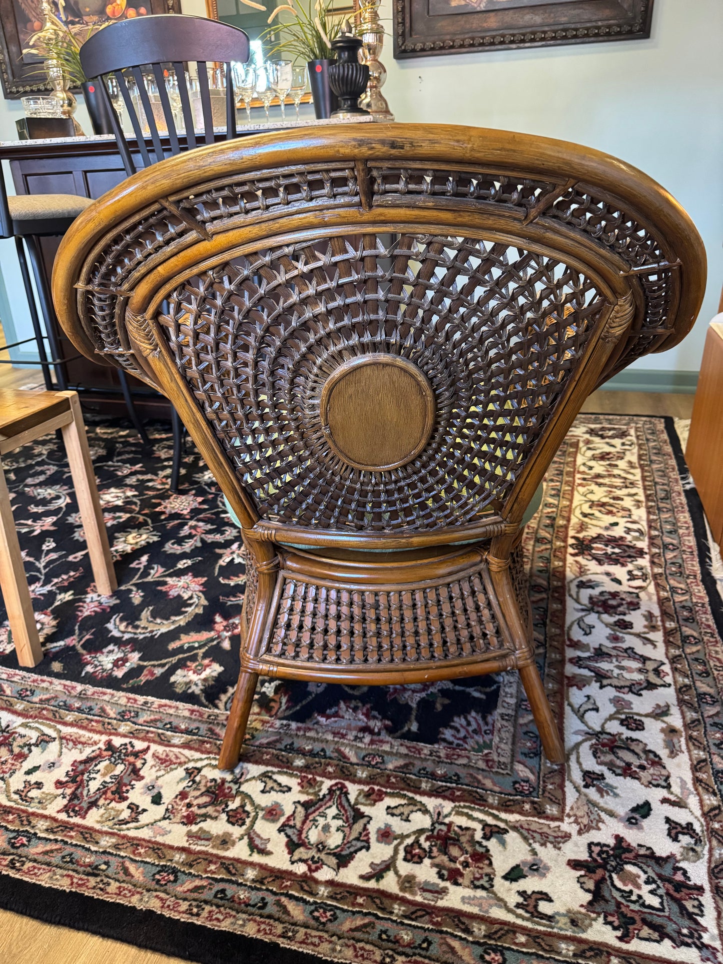 Malibu Rattan Arm Chair With Green Cushion