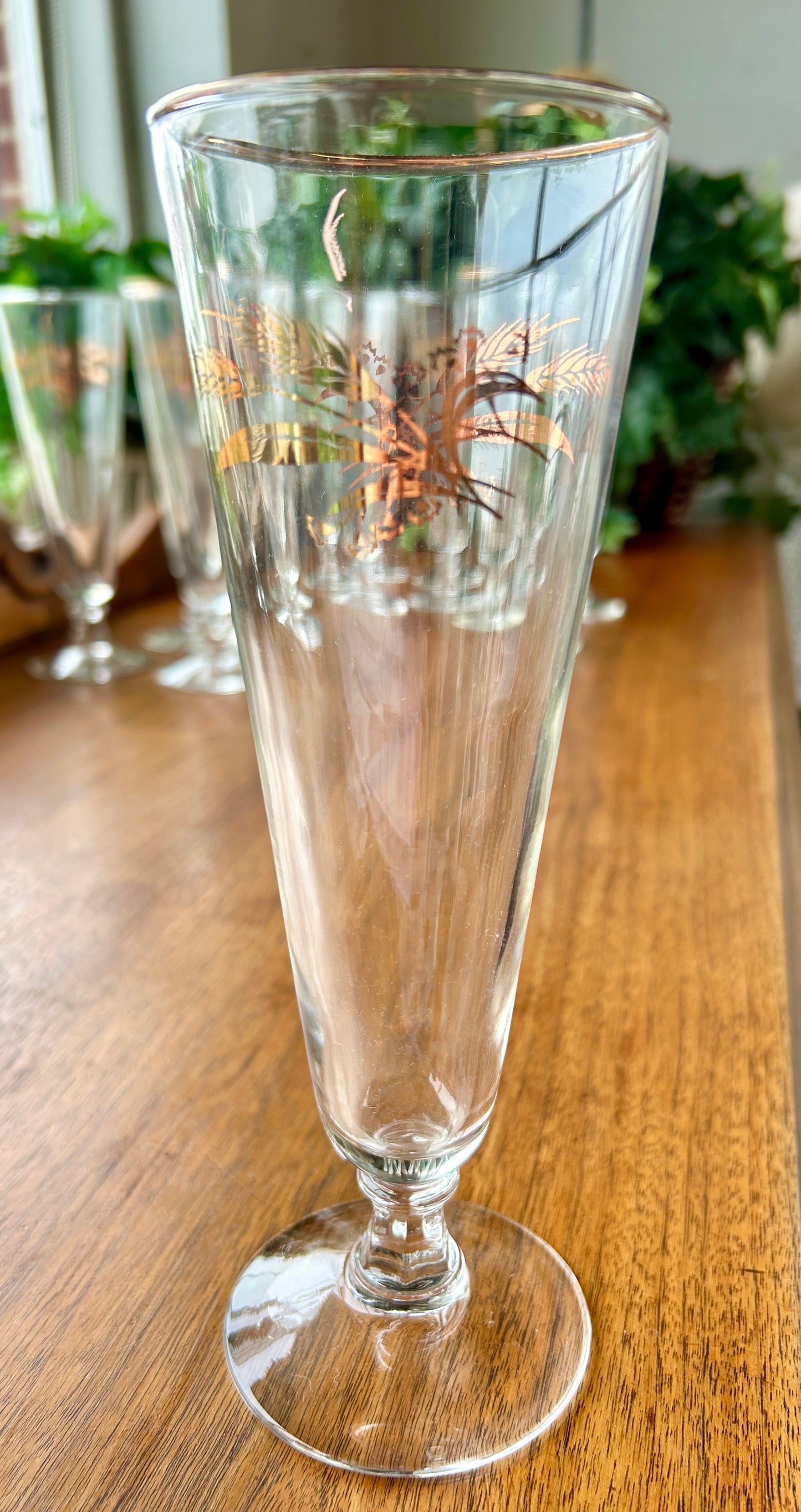 11 Mid Century Pilsner Glasses, Golden Wheat Cocktail Glasses