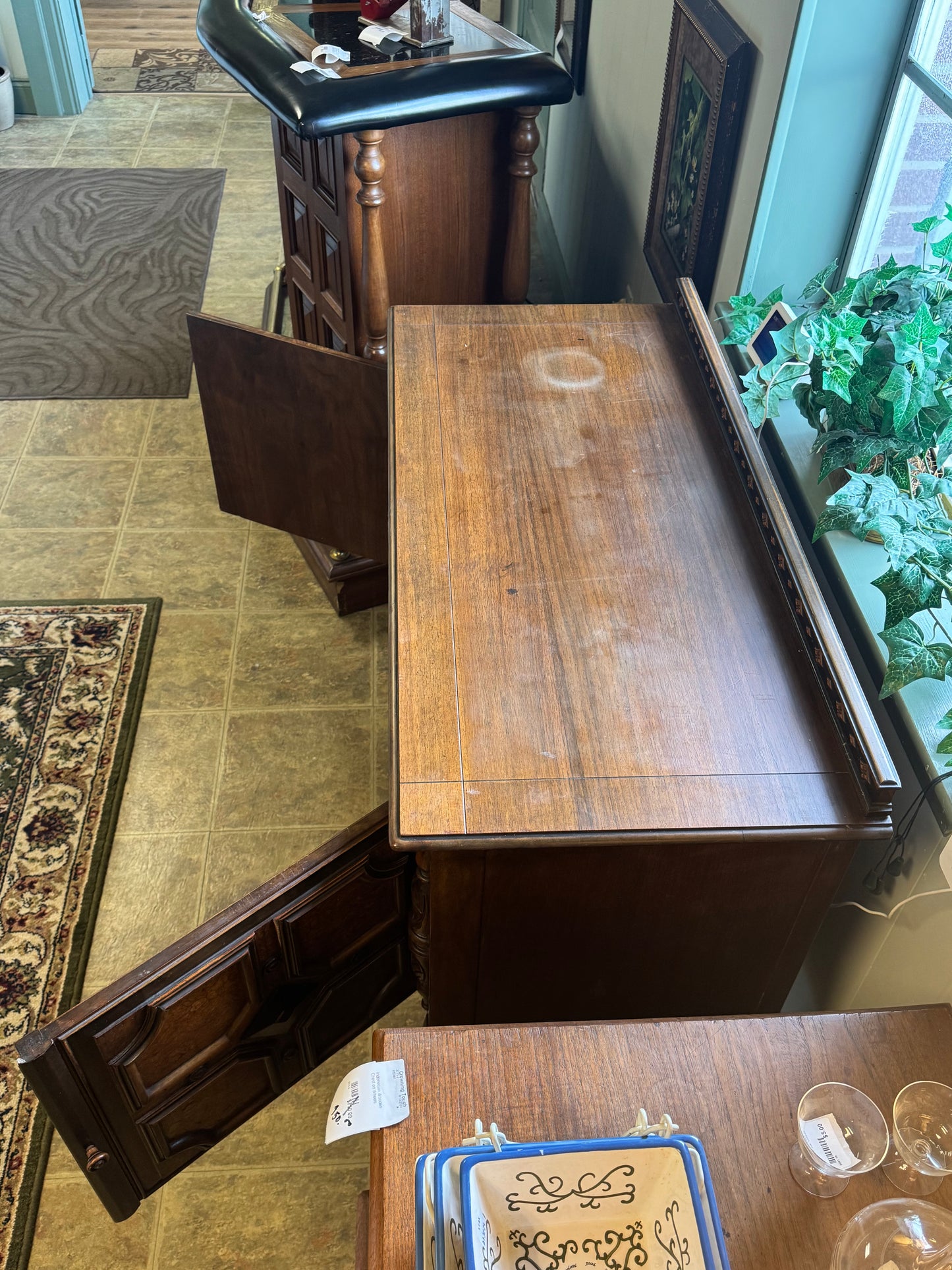 Antique BERKEY & GAY Furniture Renaissance Revival Mahogany, Burl Wood and Ebonized Wood Cabinet