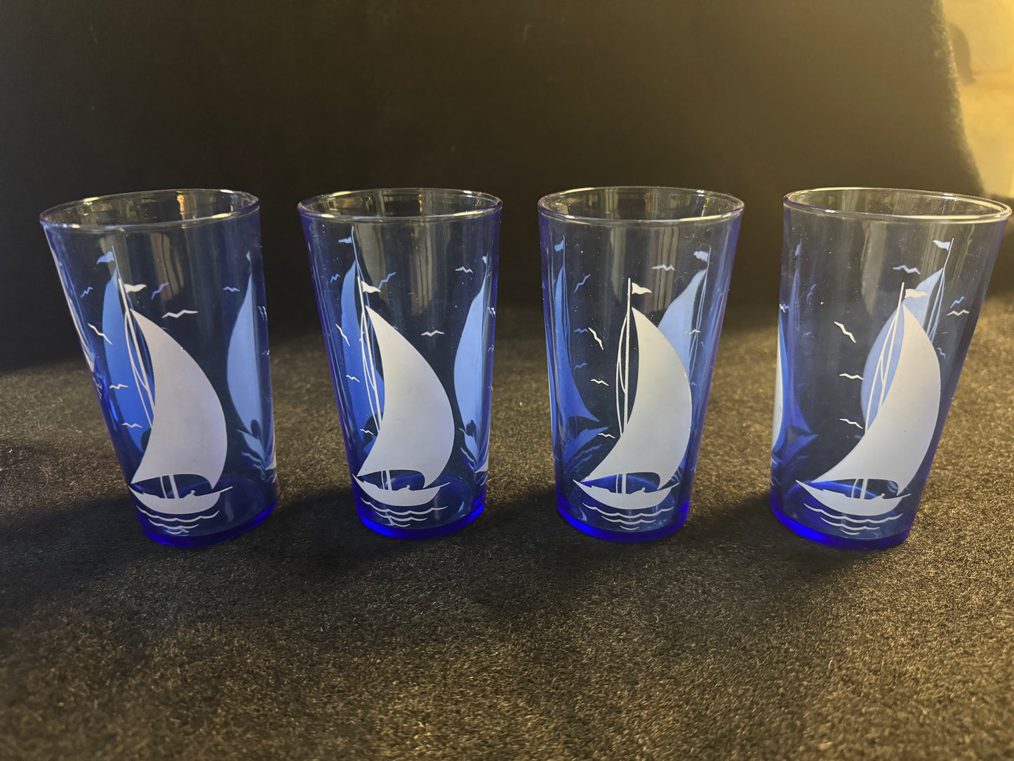 Blue Sailboat Pitcher & Four Glasses Set