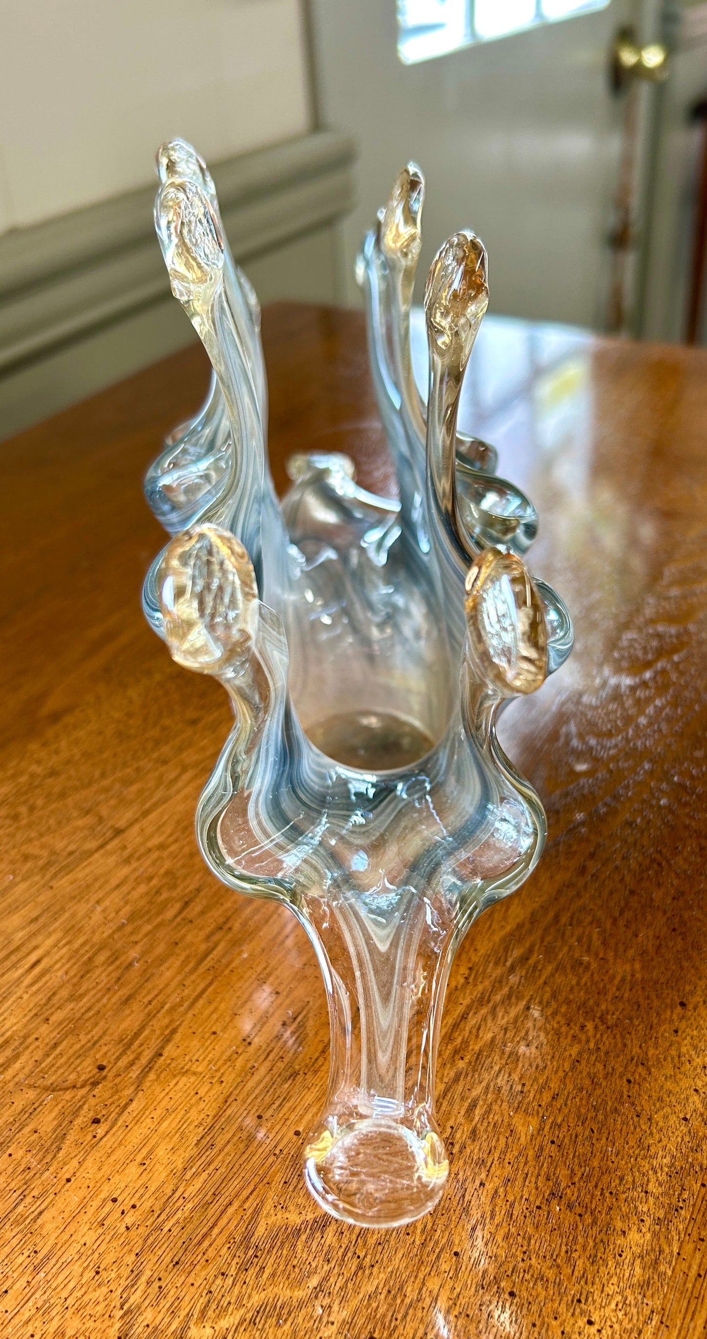 Swung Murano Art Glass Vase, Crown Shaped, 11.5" Wide