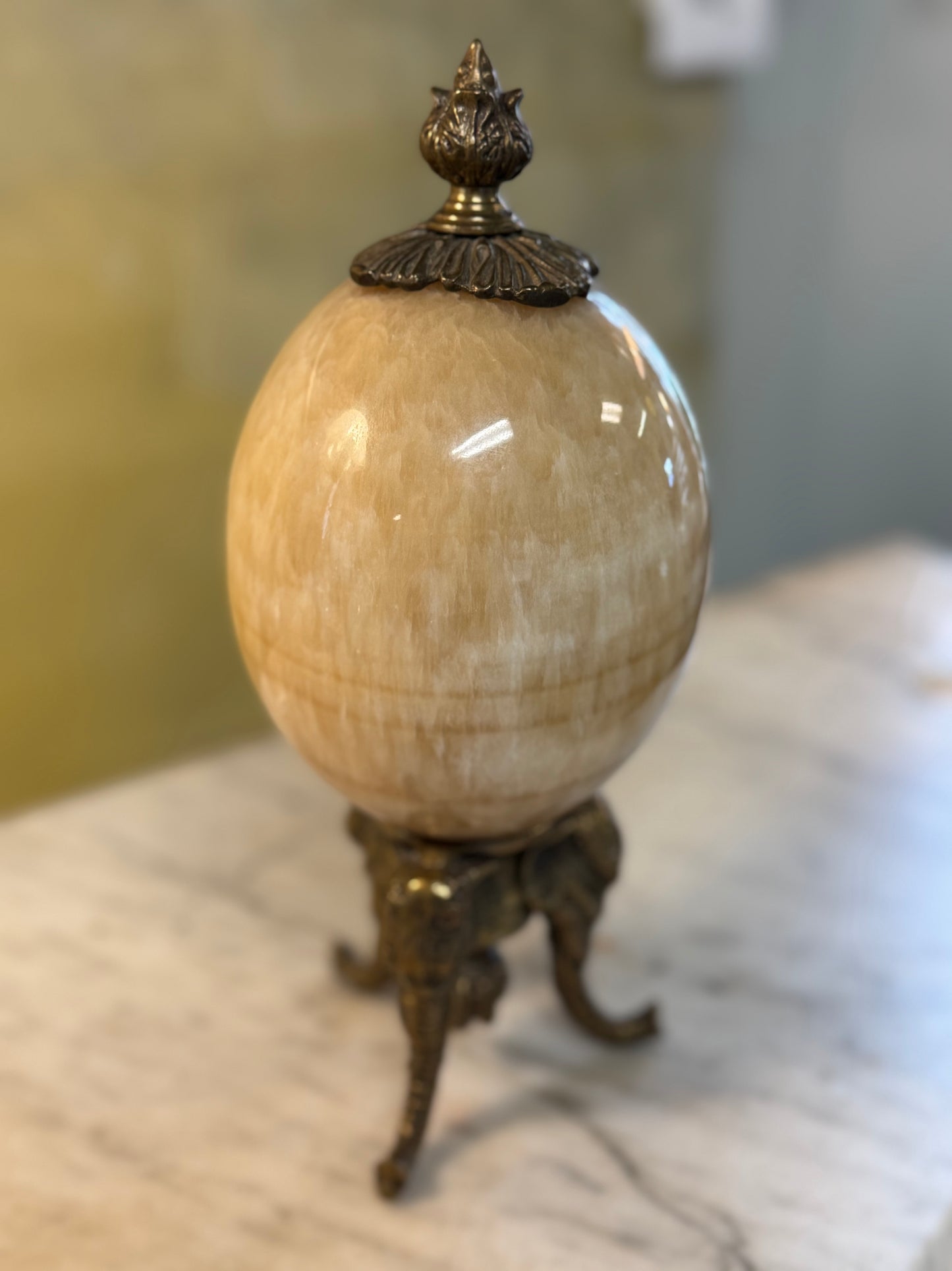 Large Vintage Alabaster & Brass Egg