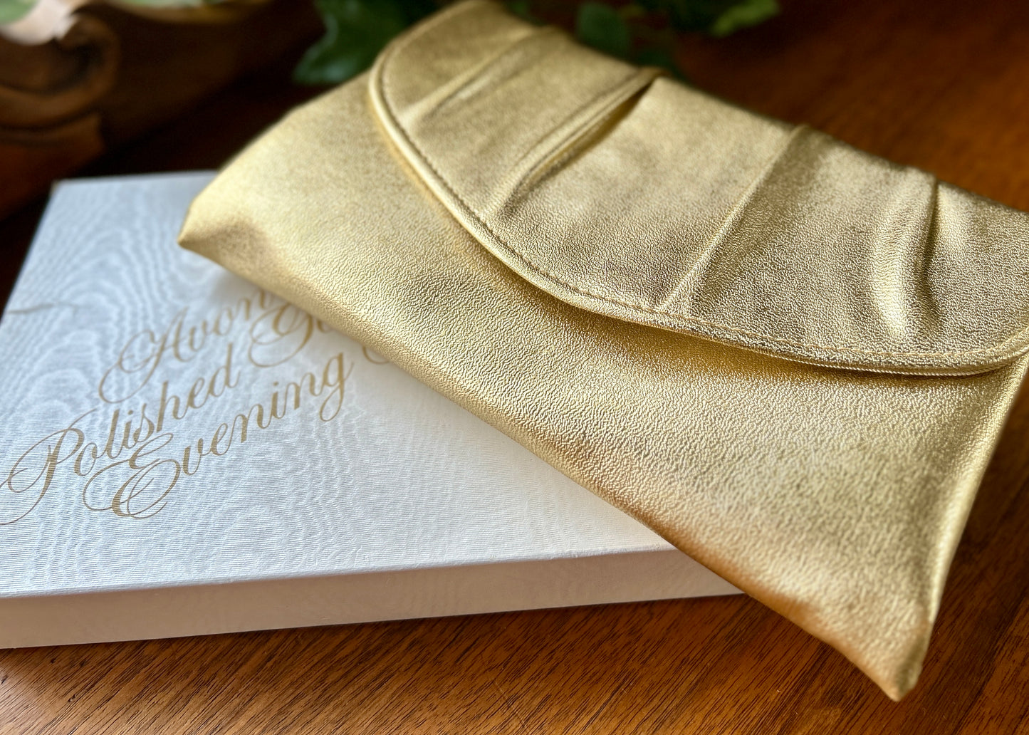 1950S Vintage Avon Polished Gold Evening Bag Clutch Snap Closure Purse, in Orig Box