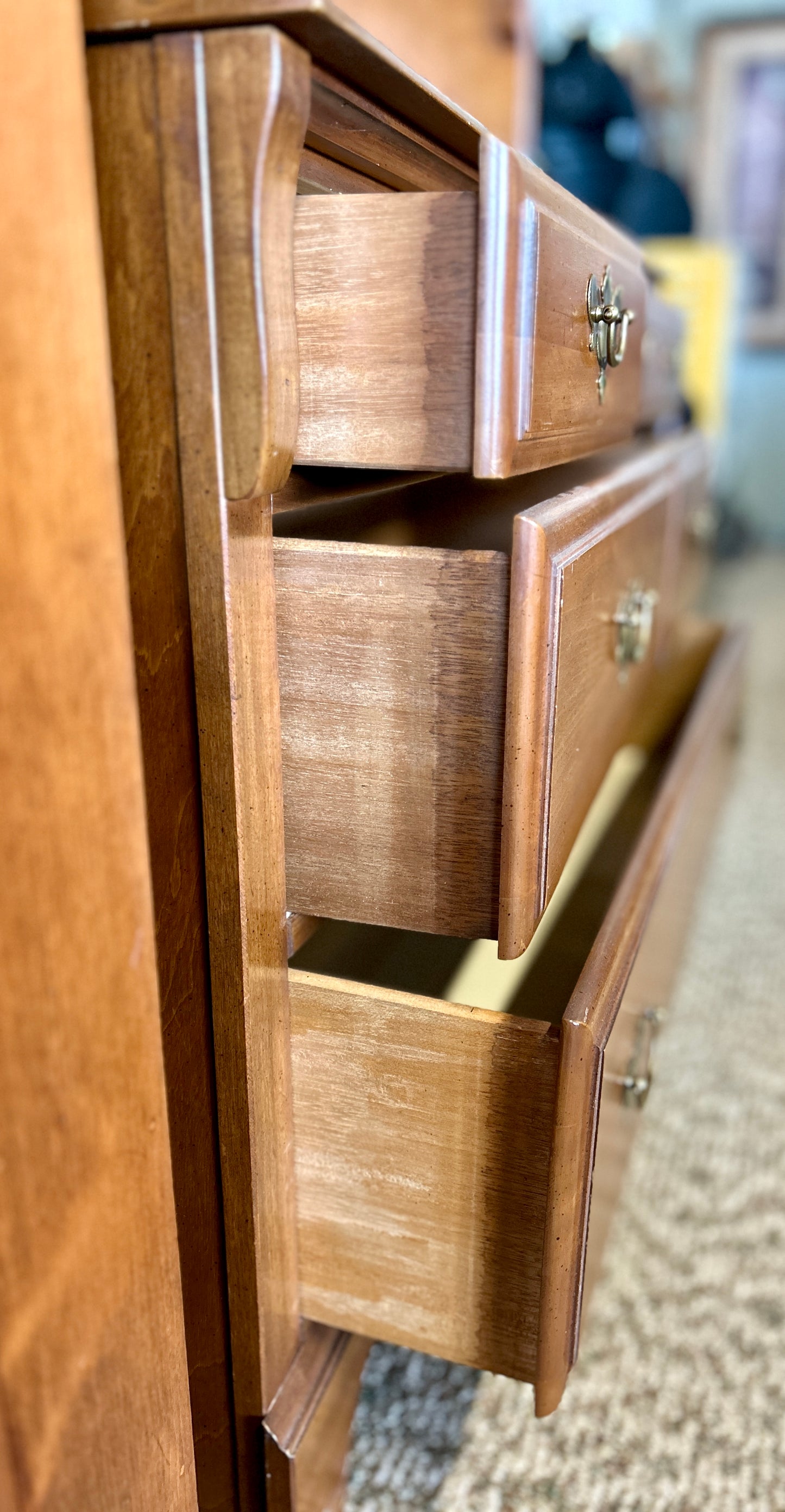 Vintage, Solid Wood Hutch with 5-Drawer Dresser Base and Bookshelves