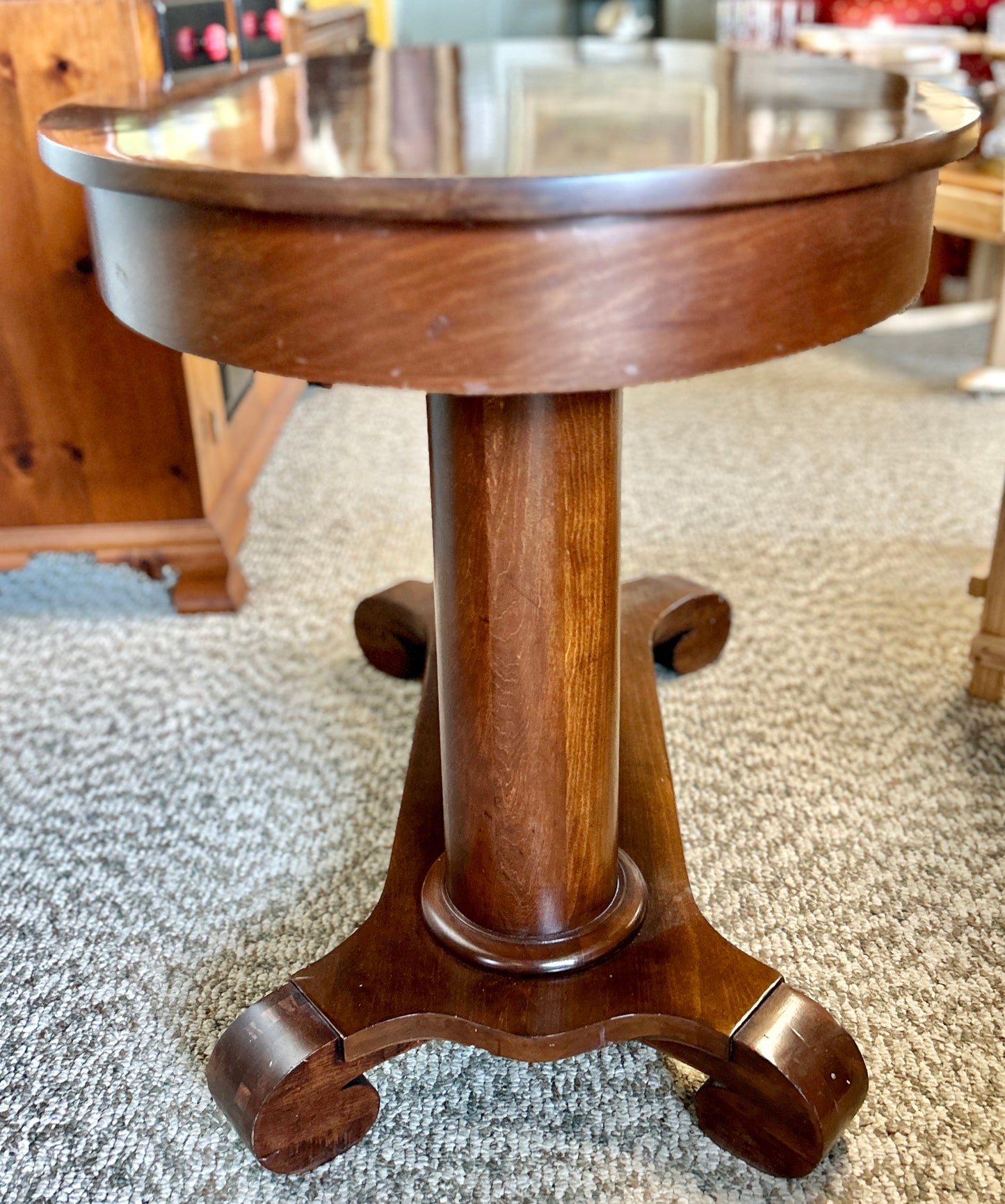 Antique Empire Style Maple Library Table, 44" Wide, Double Pedestal