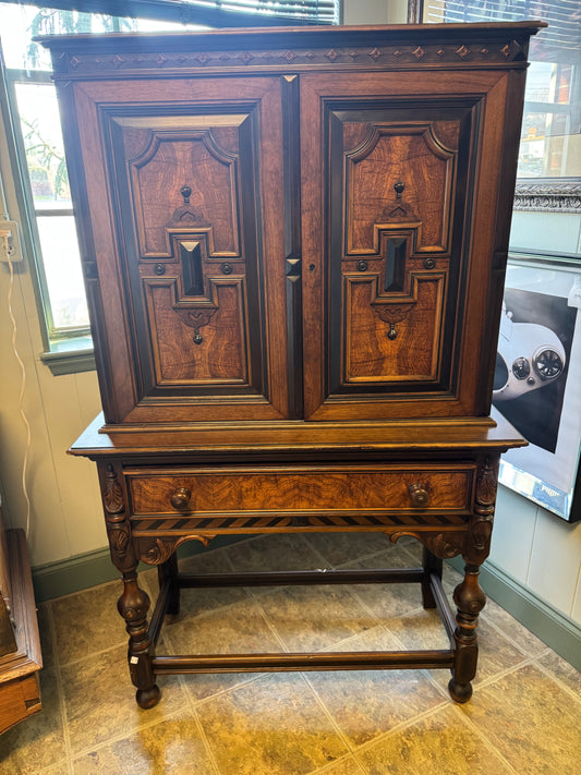 English Jacobean Antique Berkey And Gay Walnut Bookcase Or Bar