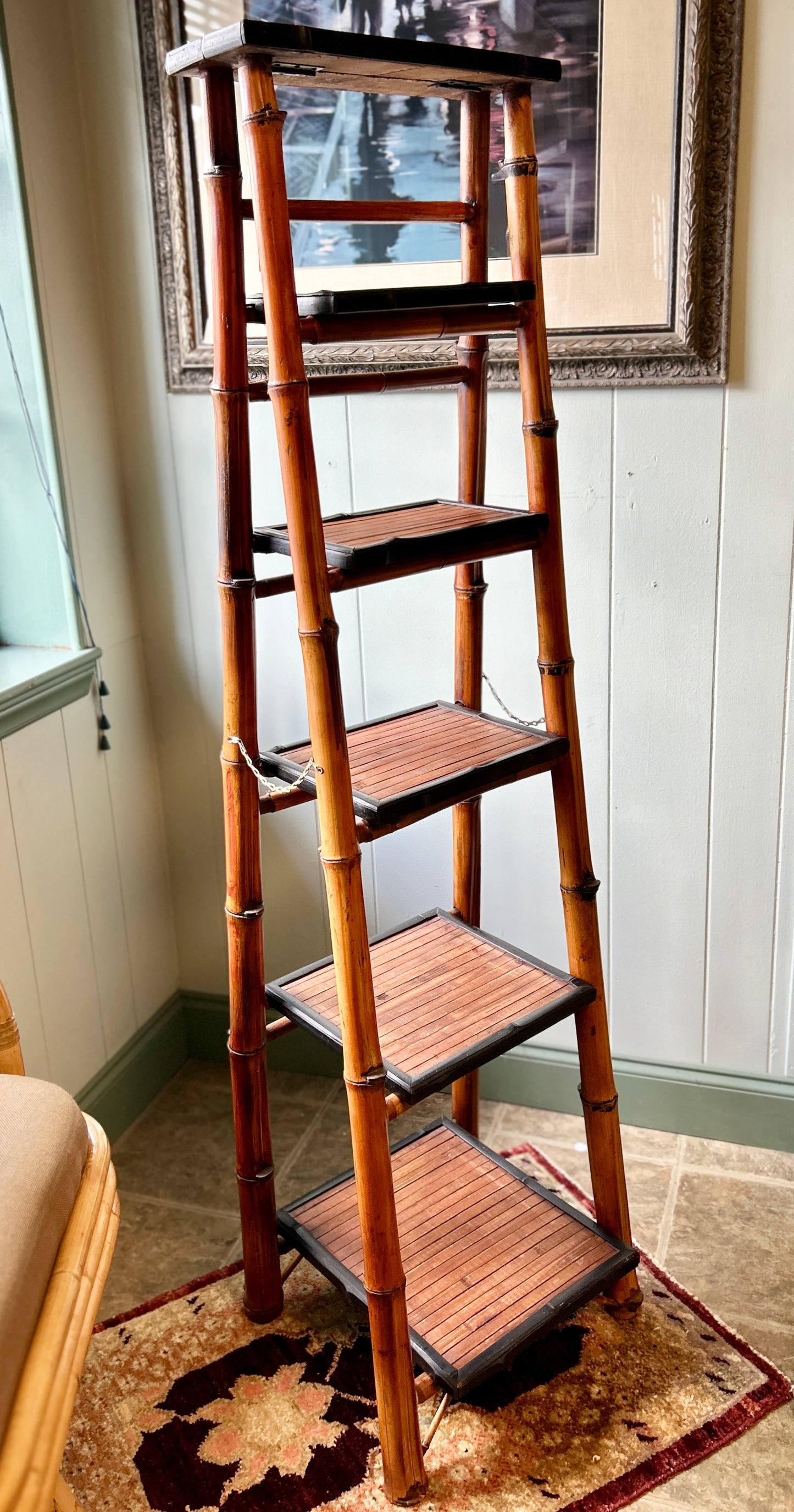 Five Tier Bamboo Ladder Shelf, 61" Tall, Folding étagère