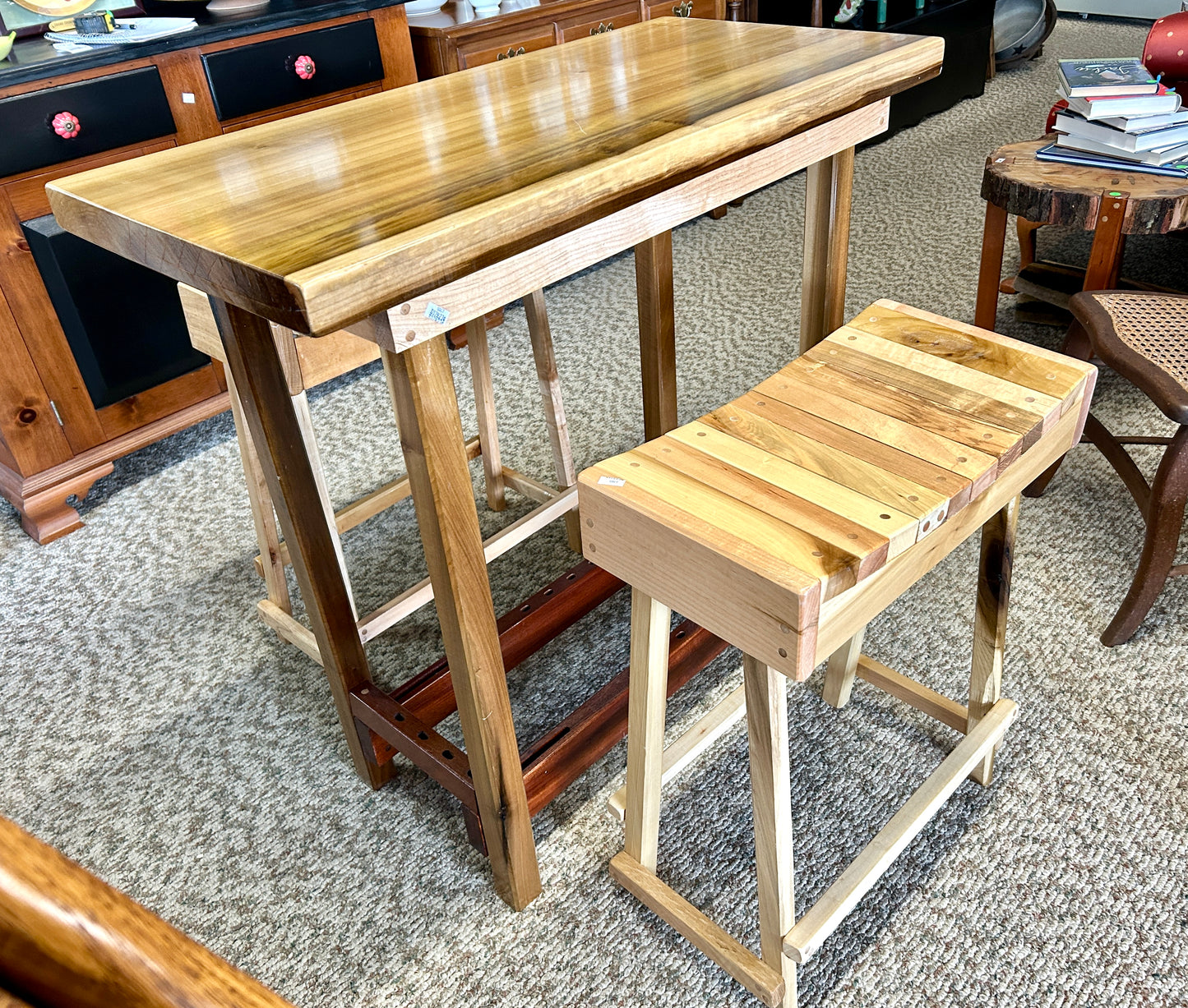 Handcrafted Wooden Bar Table and Stools, Solid Poplar, 36" Table Height