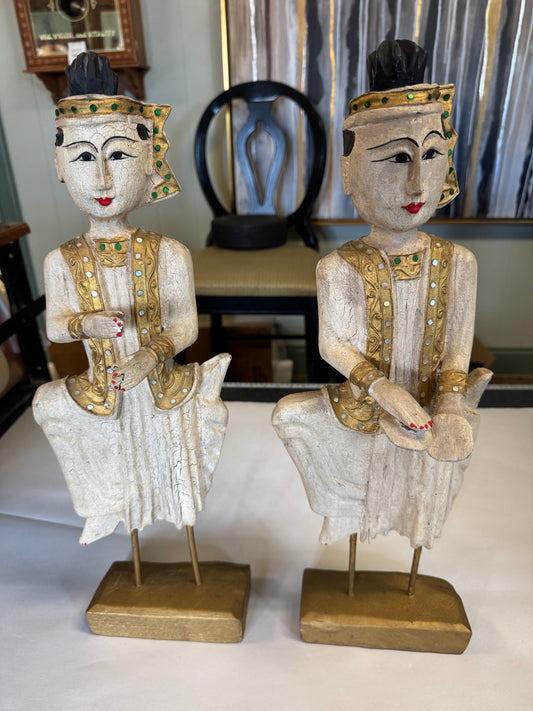 Pair Of Wooden Hand-Carved Statues