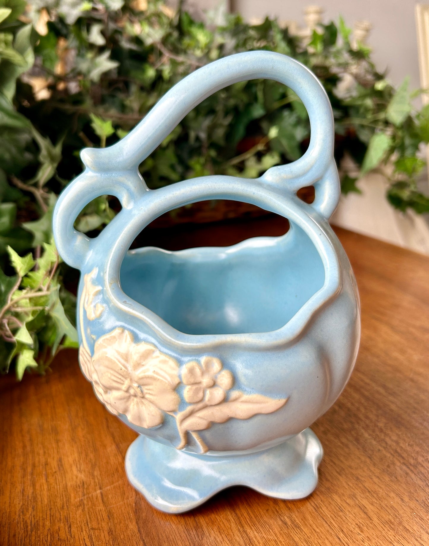 Antique 1930's Weller Art Pottery "Cameo Rose" Blue Glaze, Circa 1935-39. By Weller Pottery of Zanesville, Ohio