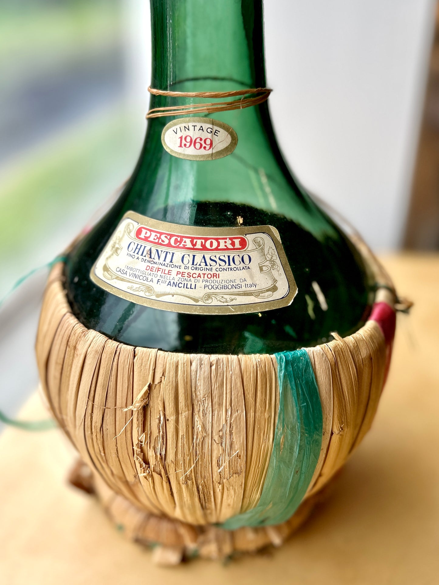 Vintage 1969 Stretched Chianti Bottle, 47" Tall! Pescatori Chianti Classico, Italy