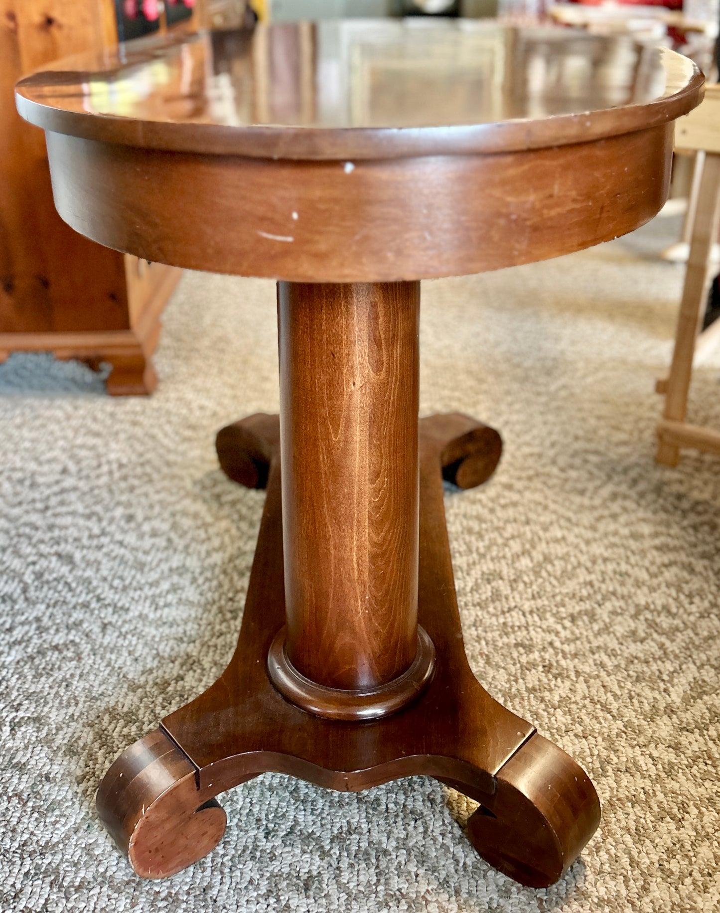 Antique Empire Style Maple Library Table, 44" Wide, Double Pedestal