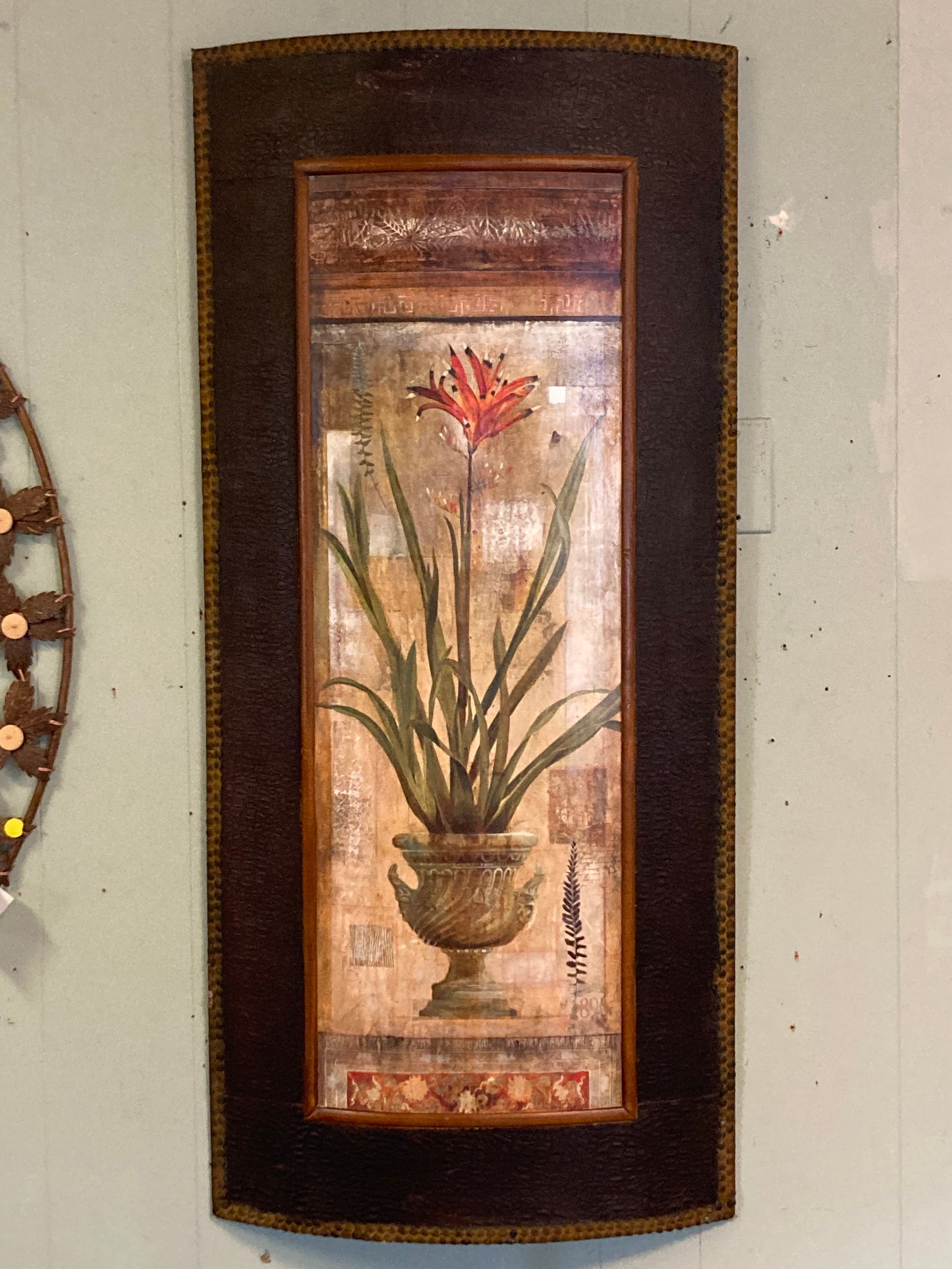 Pair Of Leather Framed Floral Art