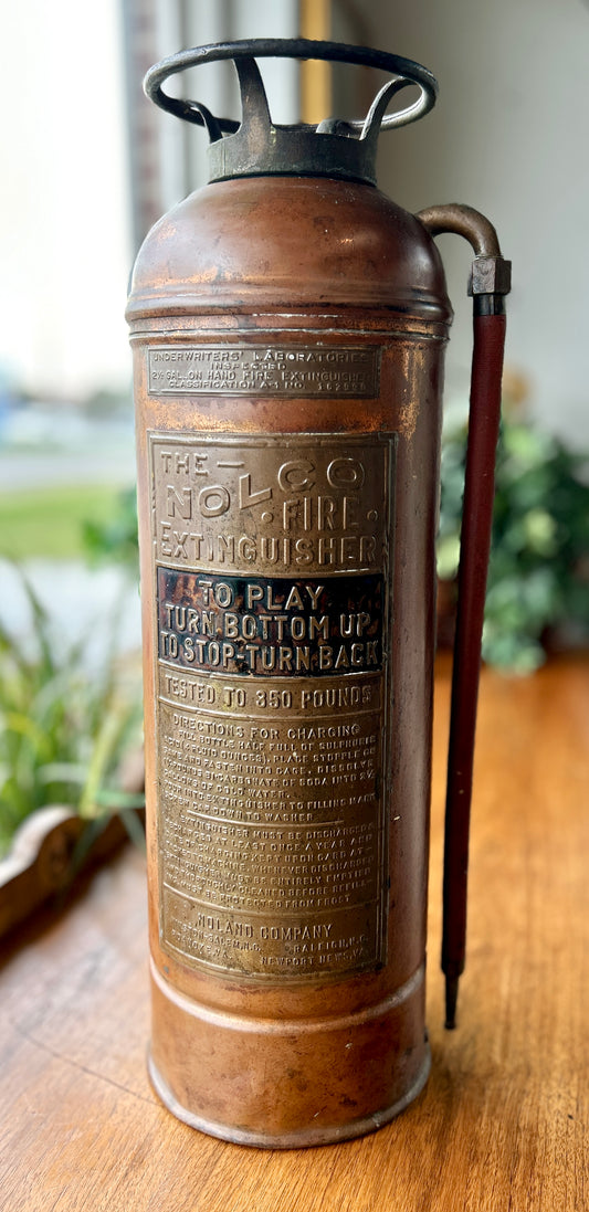 1940's Antique Fire Extinguisher, Copper & Brass The Nolco Fire Extinguisher