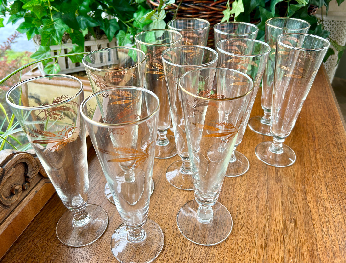 11 Mid Century Pilsner Glasses, Golden Wheat Cocktail Glasses