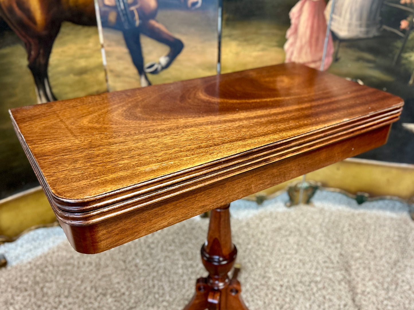 Antique, Duncan Phyfe Style Mahogany Game Table, Swivel Folding Top, with Storage