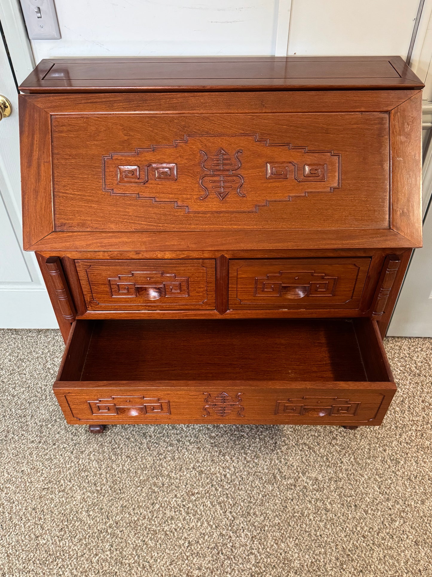 Solid Wood Oriental Design Secretary Desk