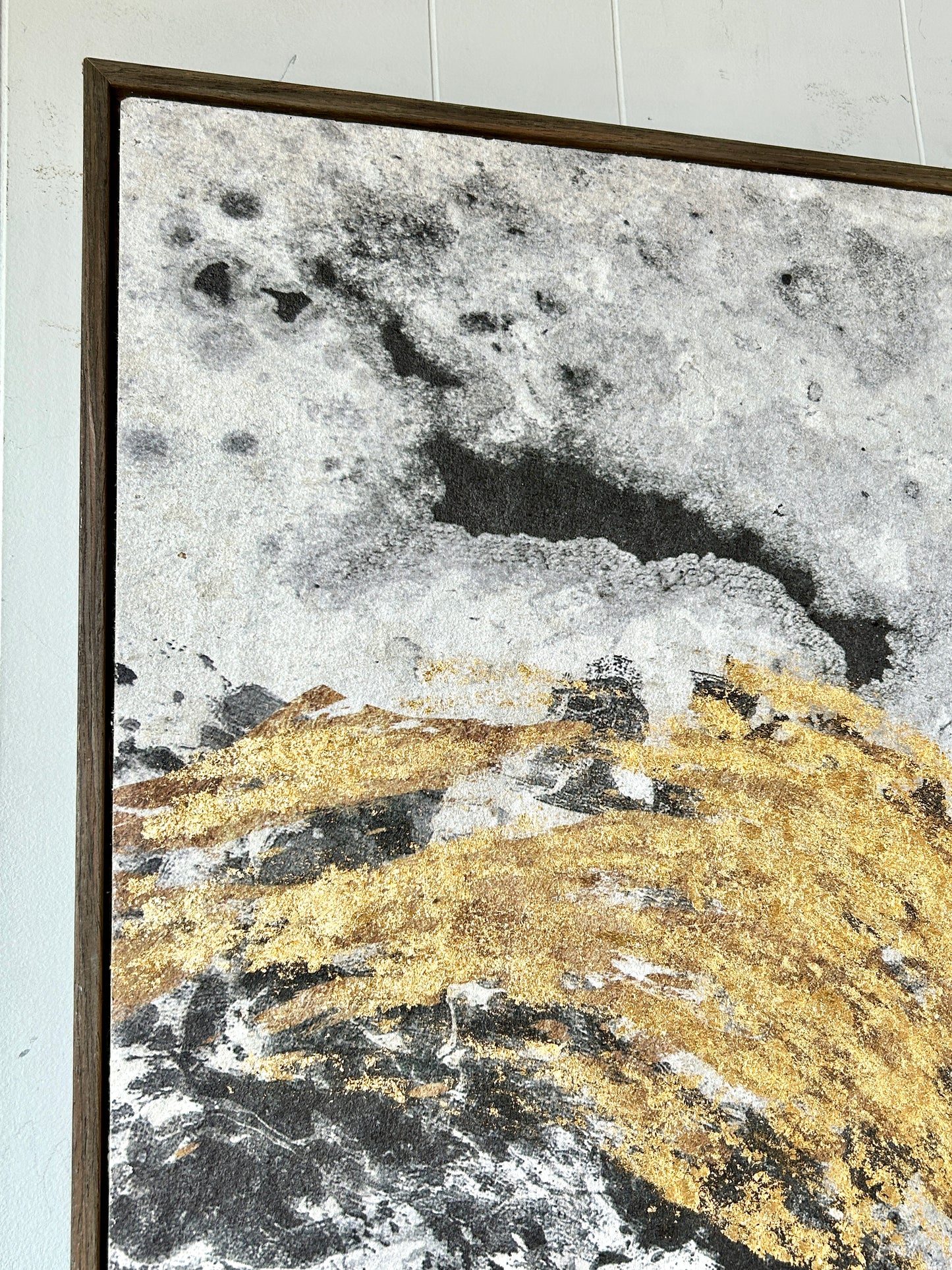 Original Painting, Gold & Black Abstract Art Upon Stone Composite, 33" x 33"