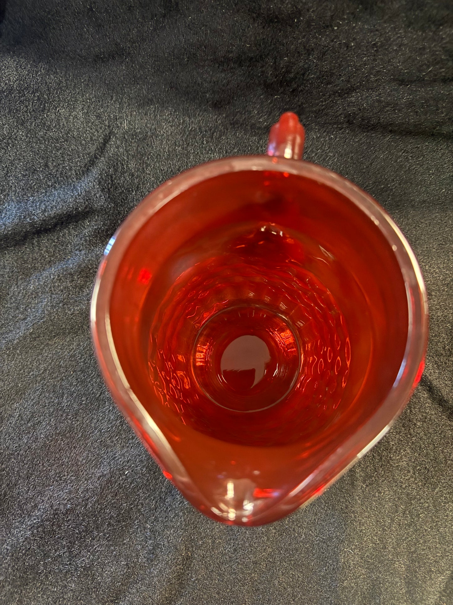 Vintage Red Glass Pitcher With Six Glasses & Two Bowls