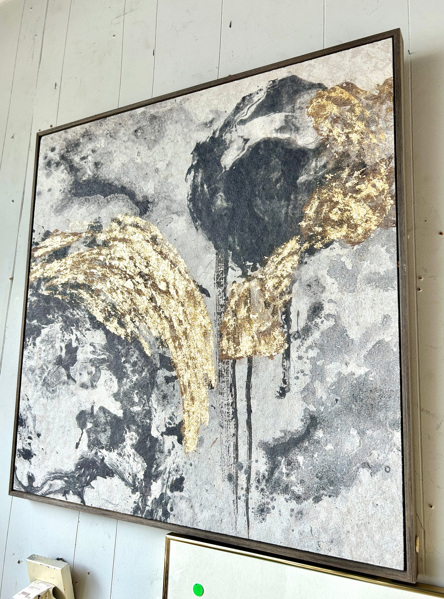 Original Painting, Gold & Black Abstract Art Upon Stone Composite, 33" x 33"