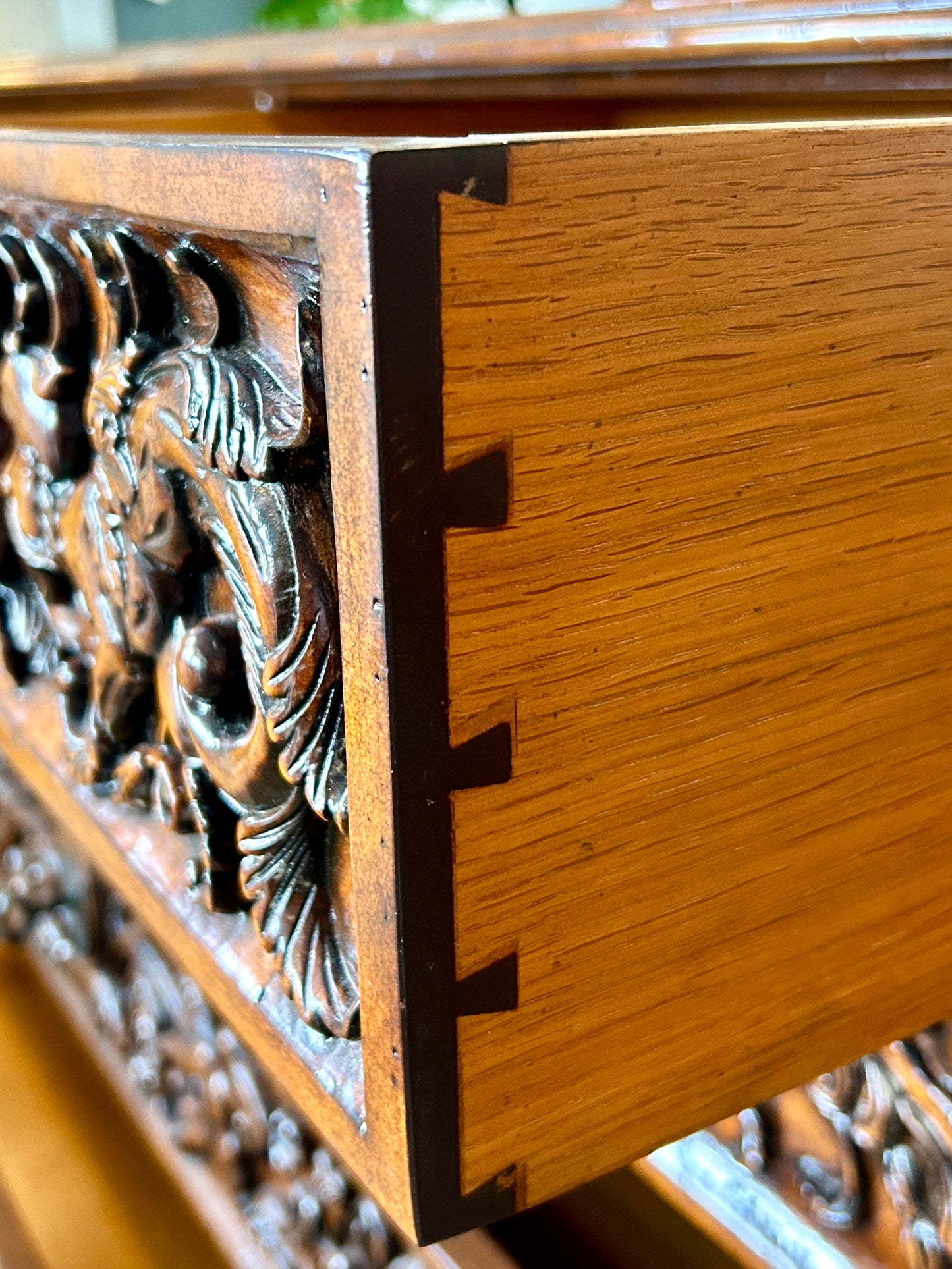 Baroque Chest, 6 Drawer Oak & Walnut Belgian Dresser, 54" Wide