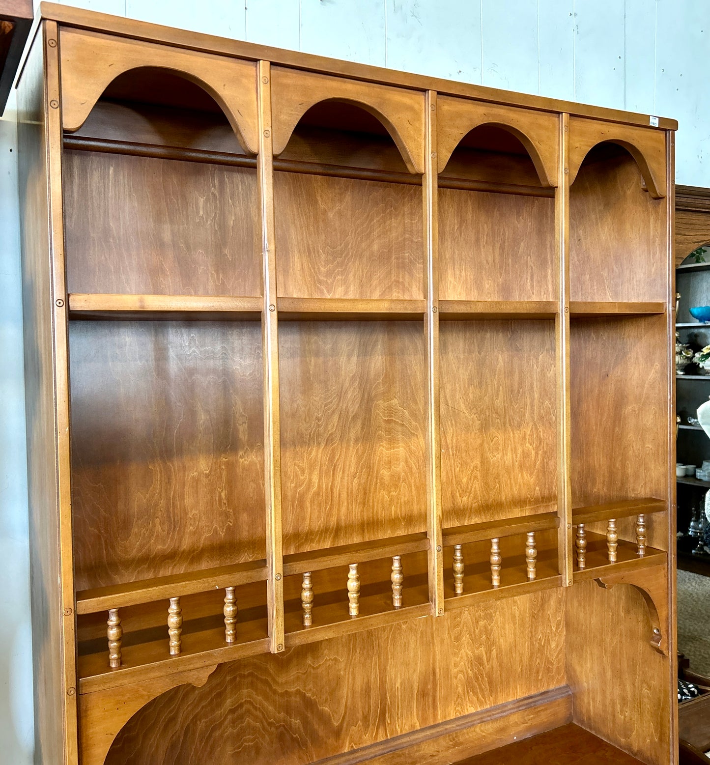 Vintage, Solid Wood Hutch with 5-Drawer Dresser Base and Bookshelves